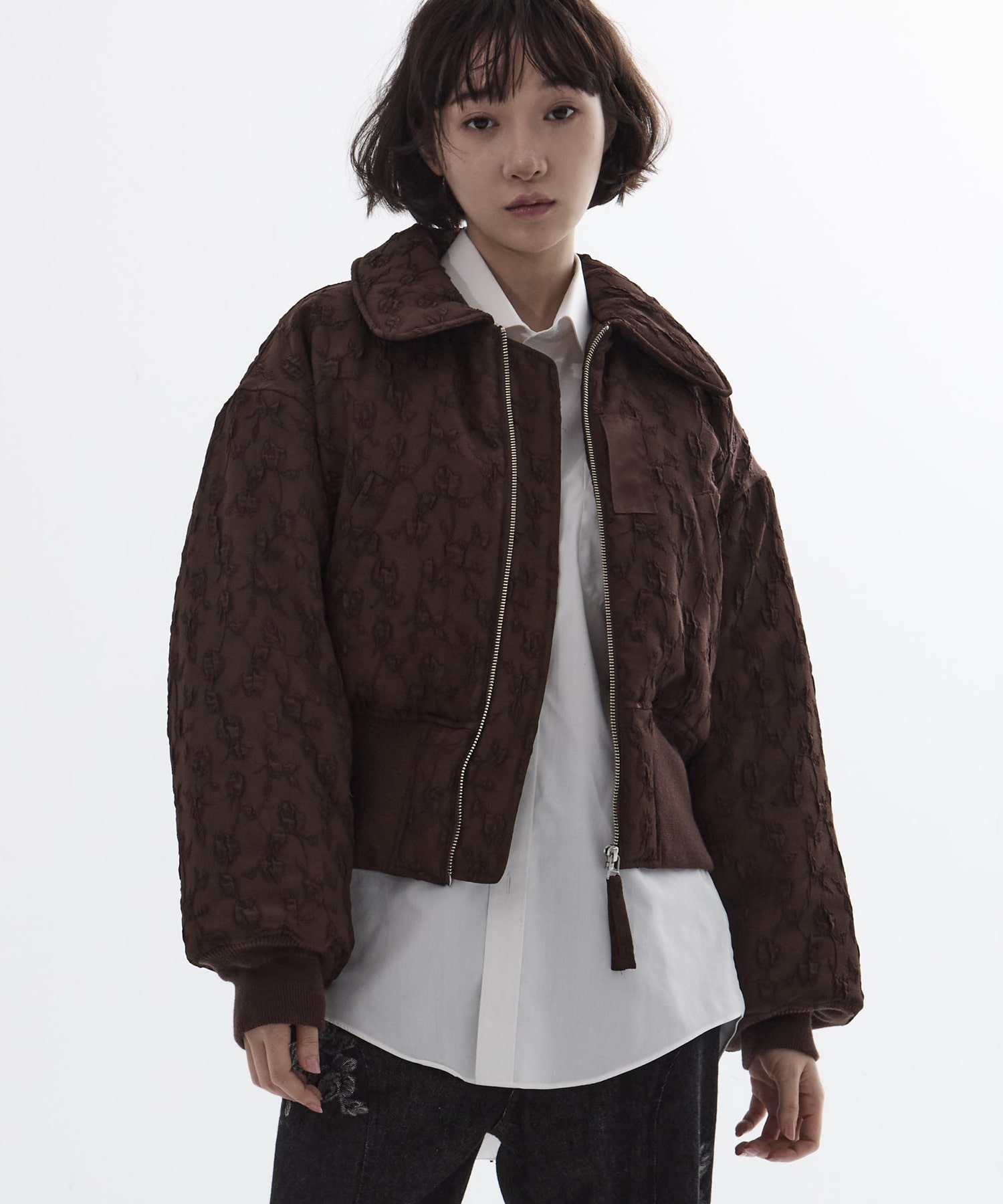 Floral jacquard bomber jacket