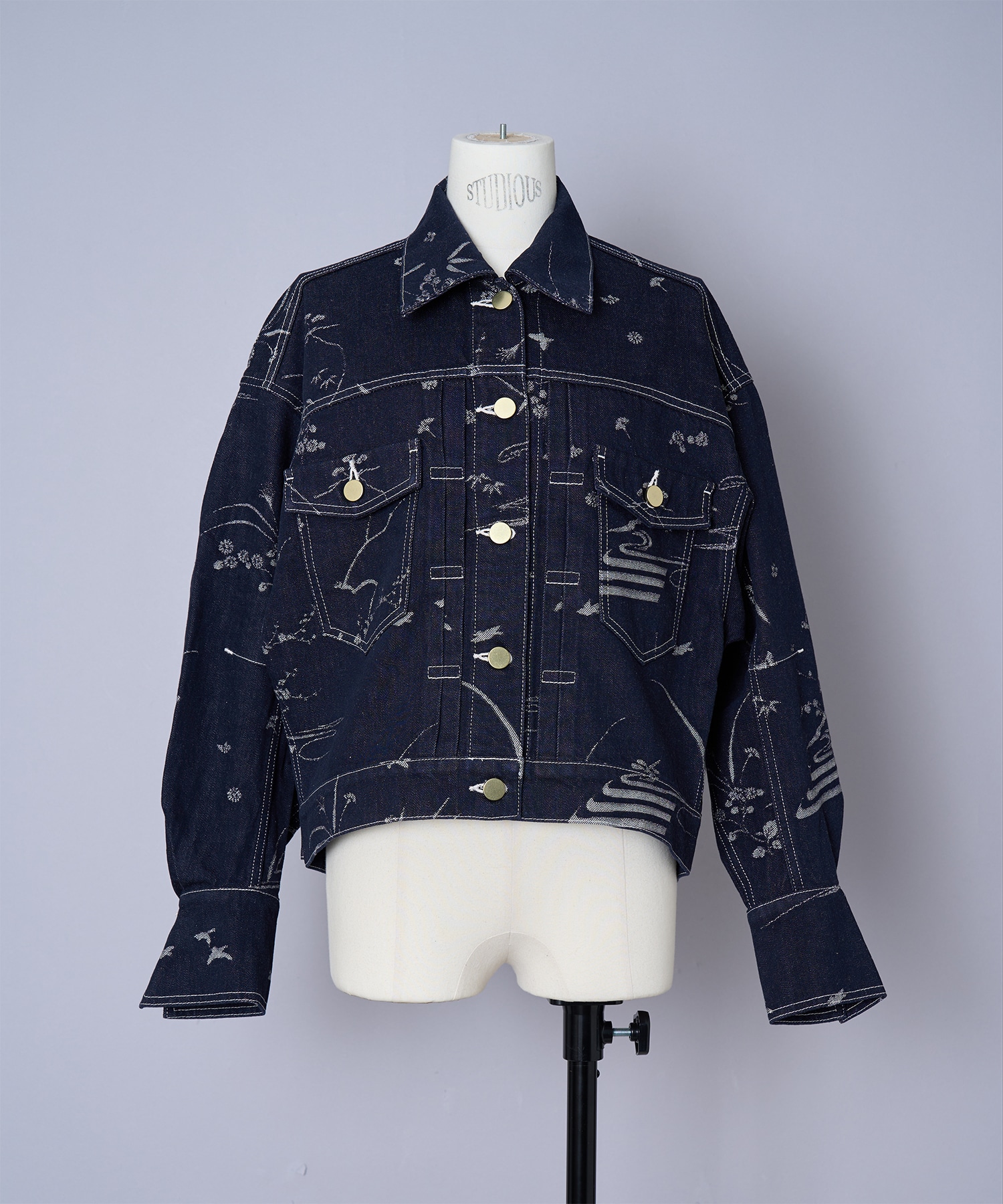 Nature Pattern Jacquard Short Denim Jacket