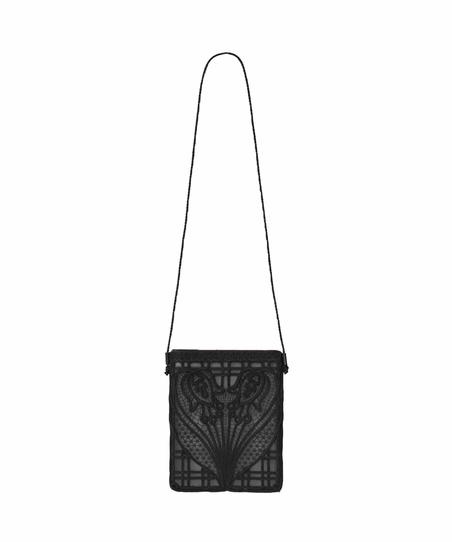 Cording Embroidery Pouch With Leather Strap