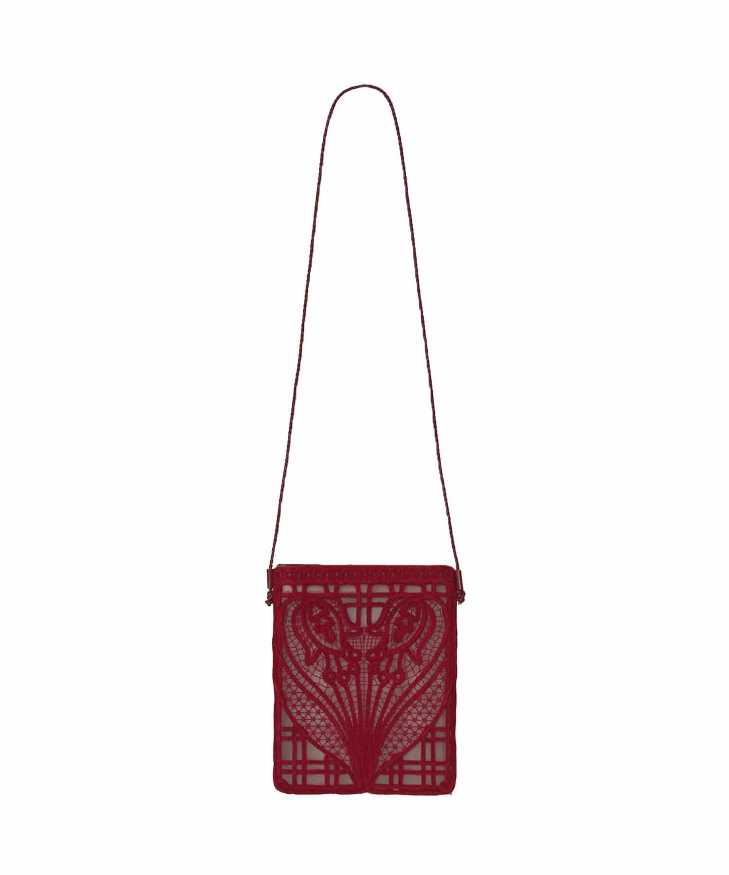 Cording Embroidery Pouch With Leather Strap