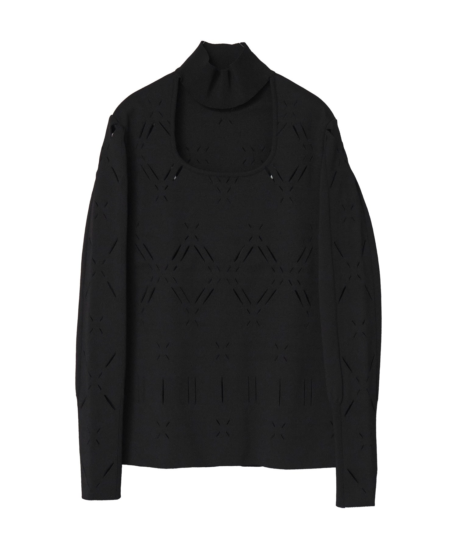 Eyelet High Neck Knitted Top