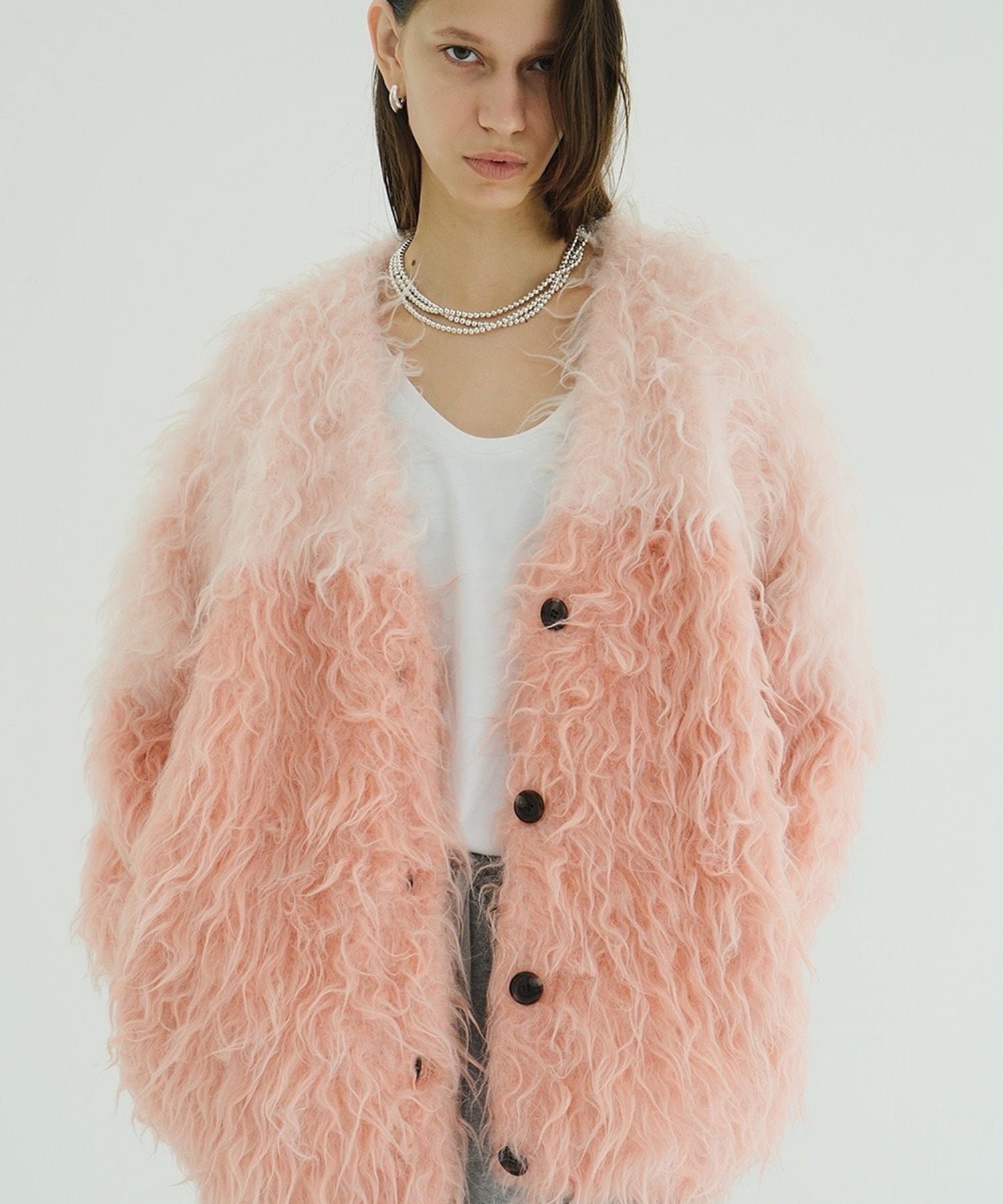 BI COLOR SHAGGY KNIT CARDIGAN