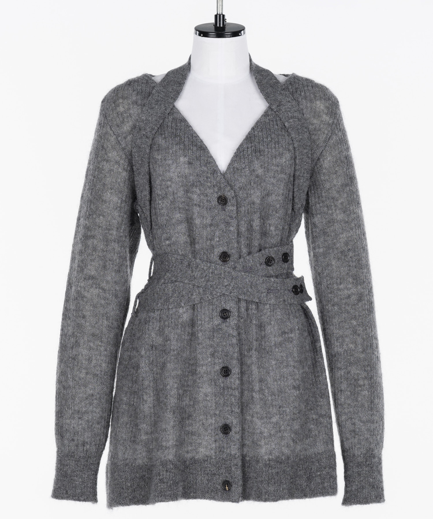 Mohair knit belted cardigan
