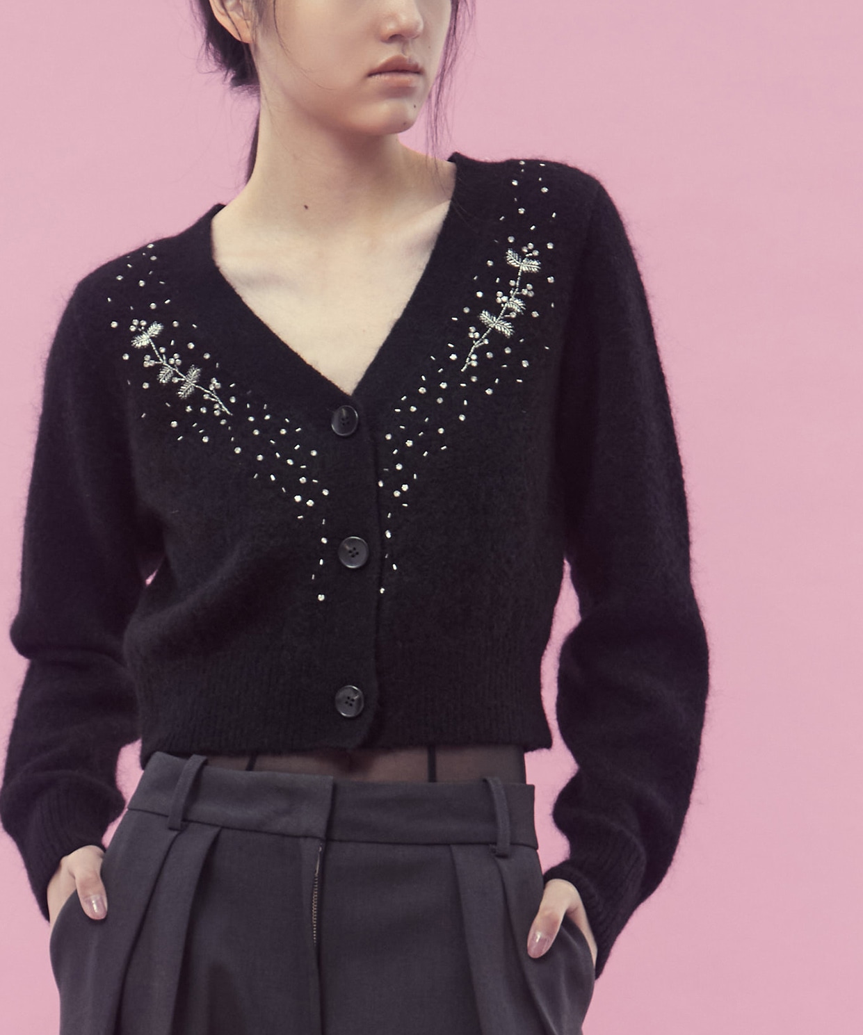 Jacquard-knit V-neck cardigan