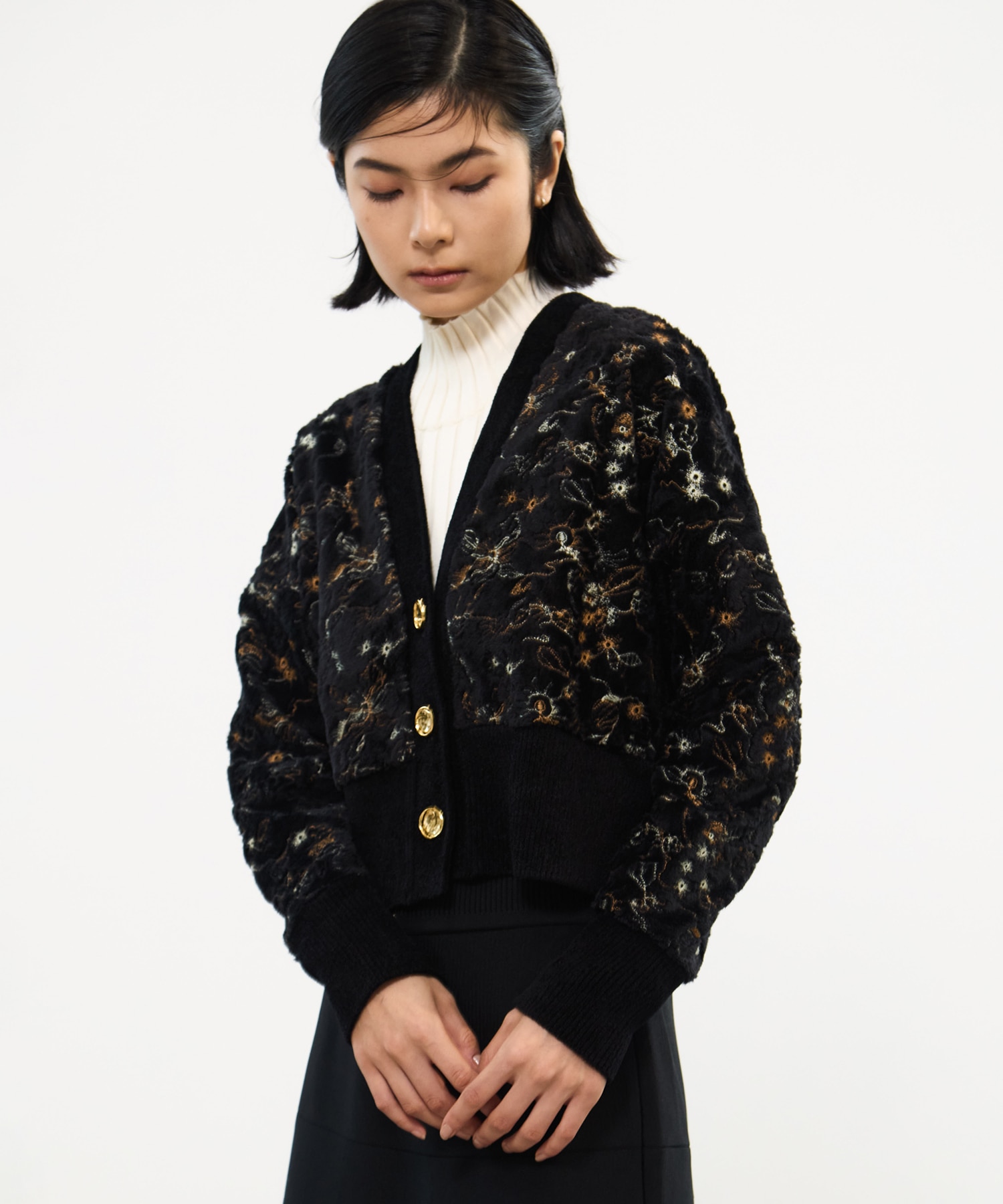 Camouflage embroidered knit cardigan