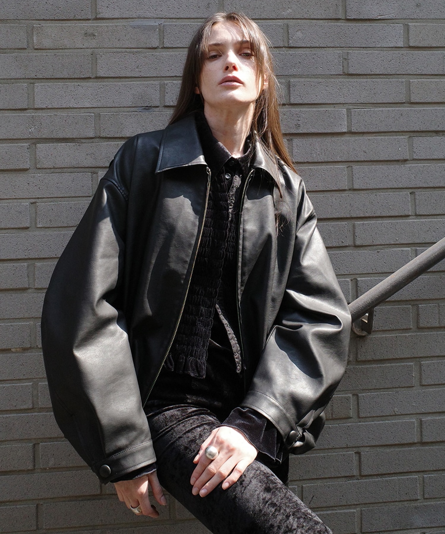 FAKE LEATHER BALLOON JACKET