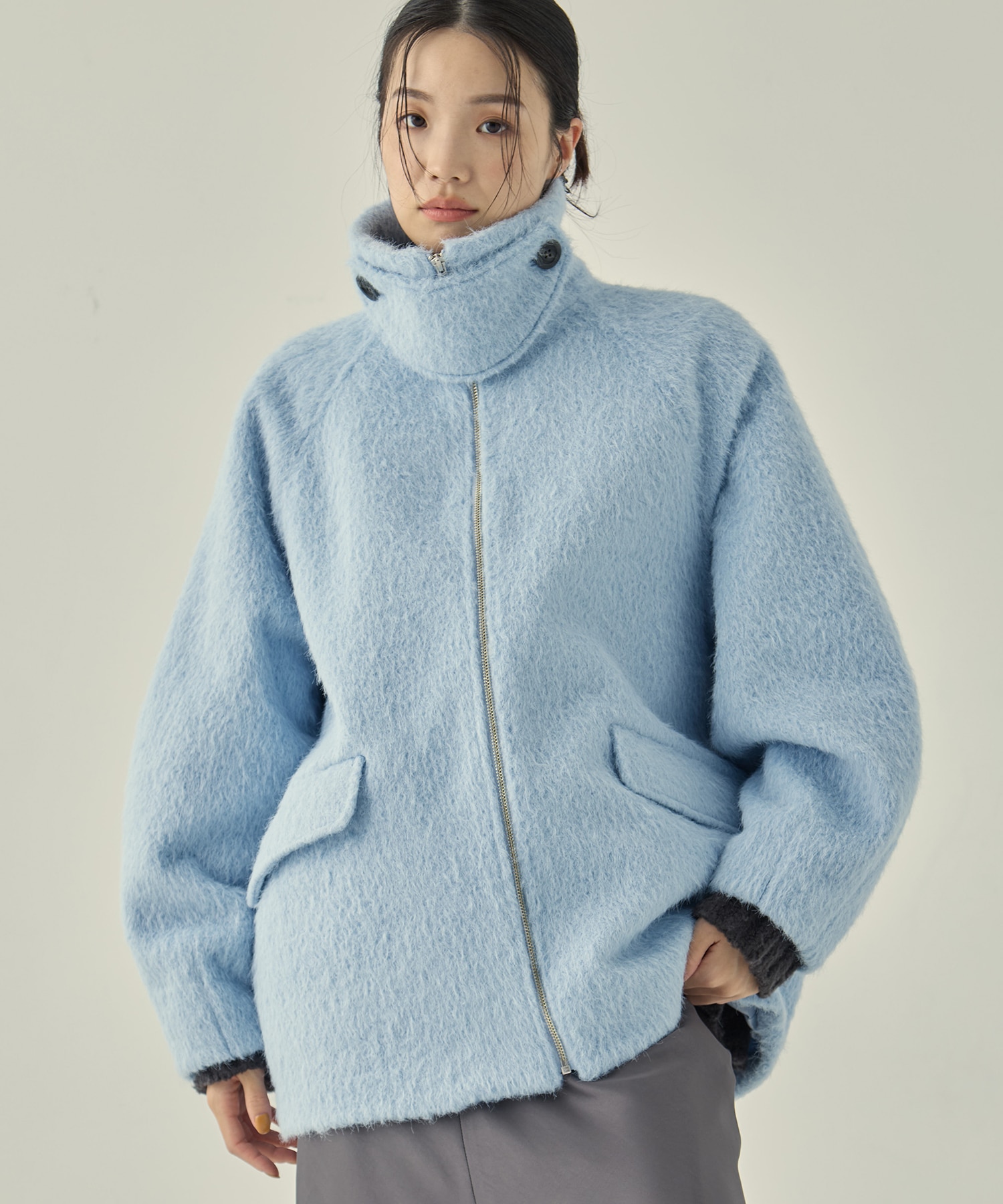 STAND COLLAR SHAGGY MIDDLE COAT