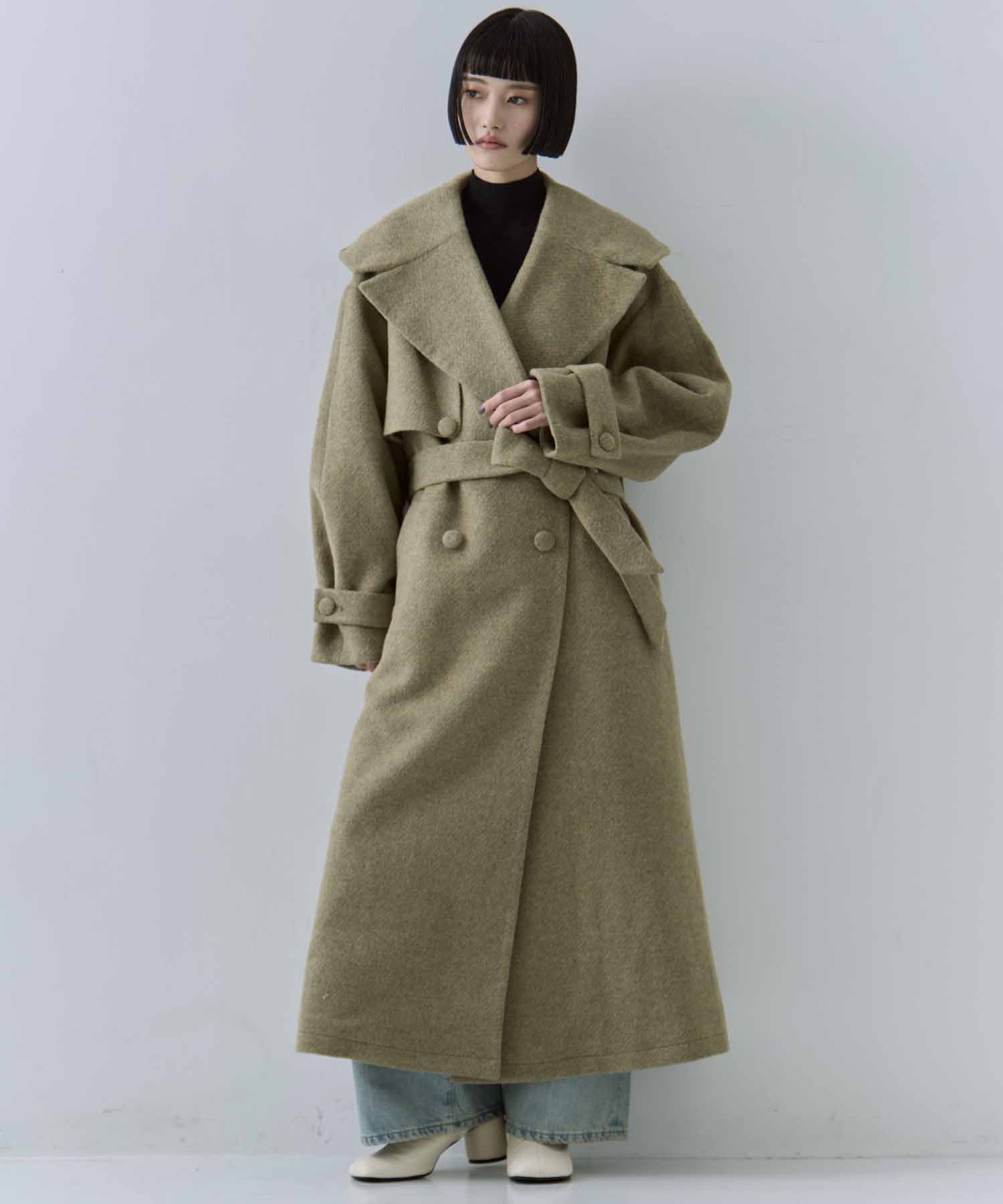 UND BIG ROUND COLLAR WOOL LONG COAT
