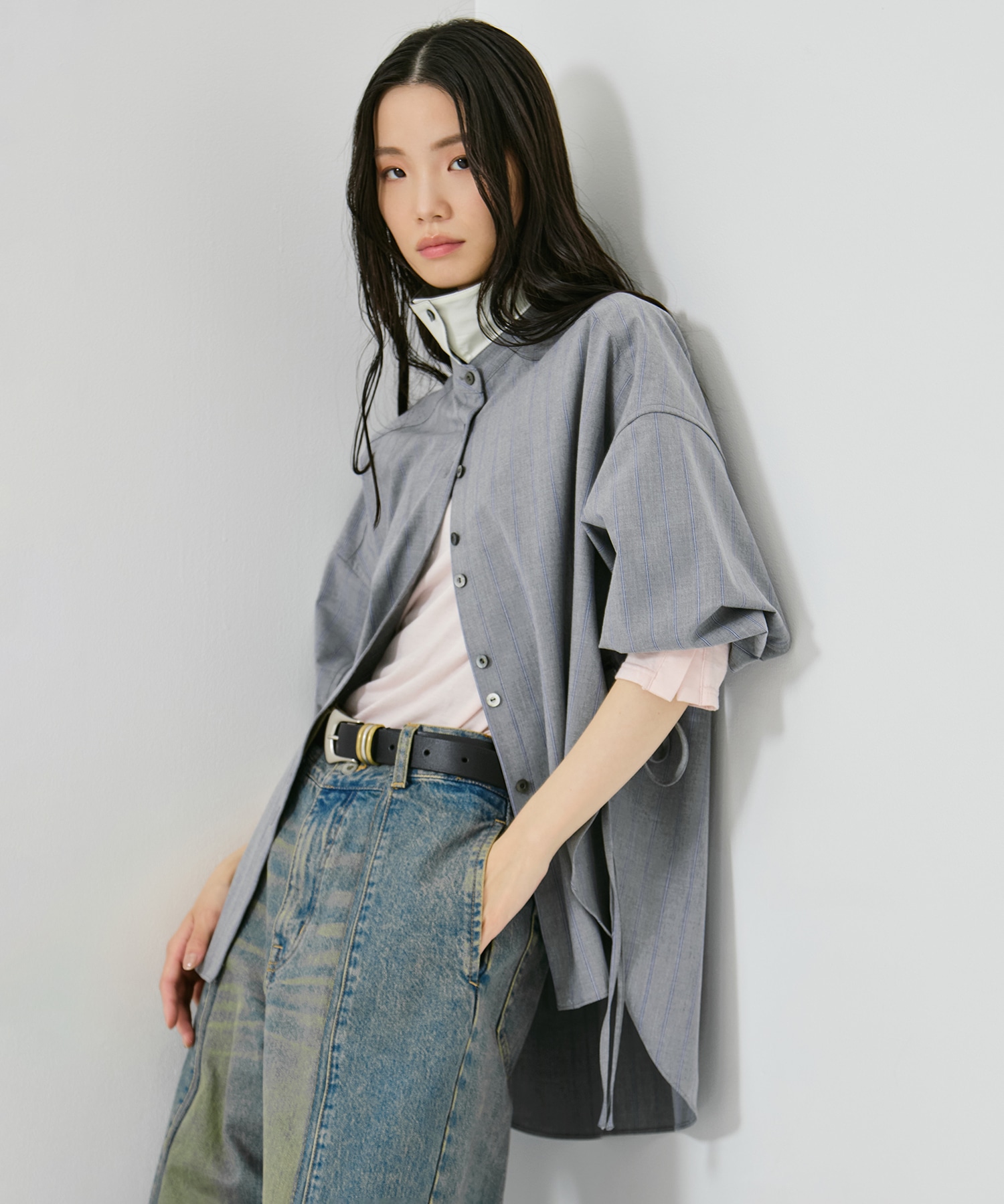 Wide Stripe 2way Shirt