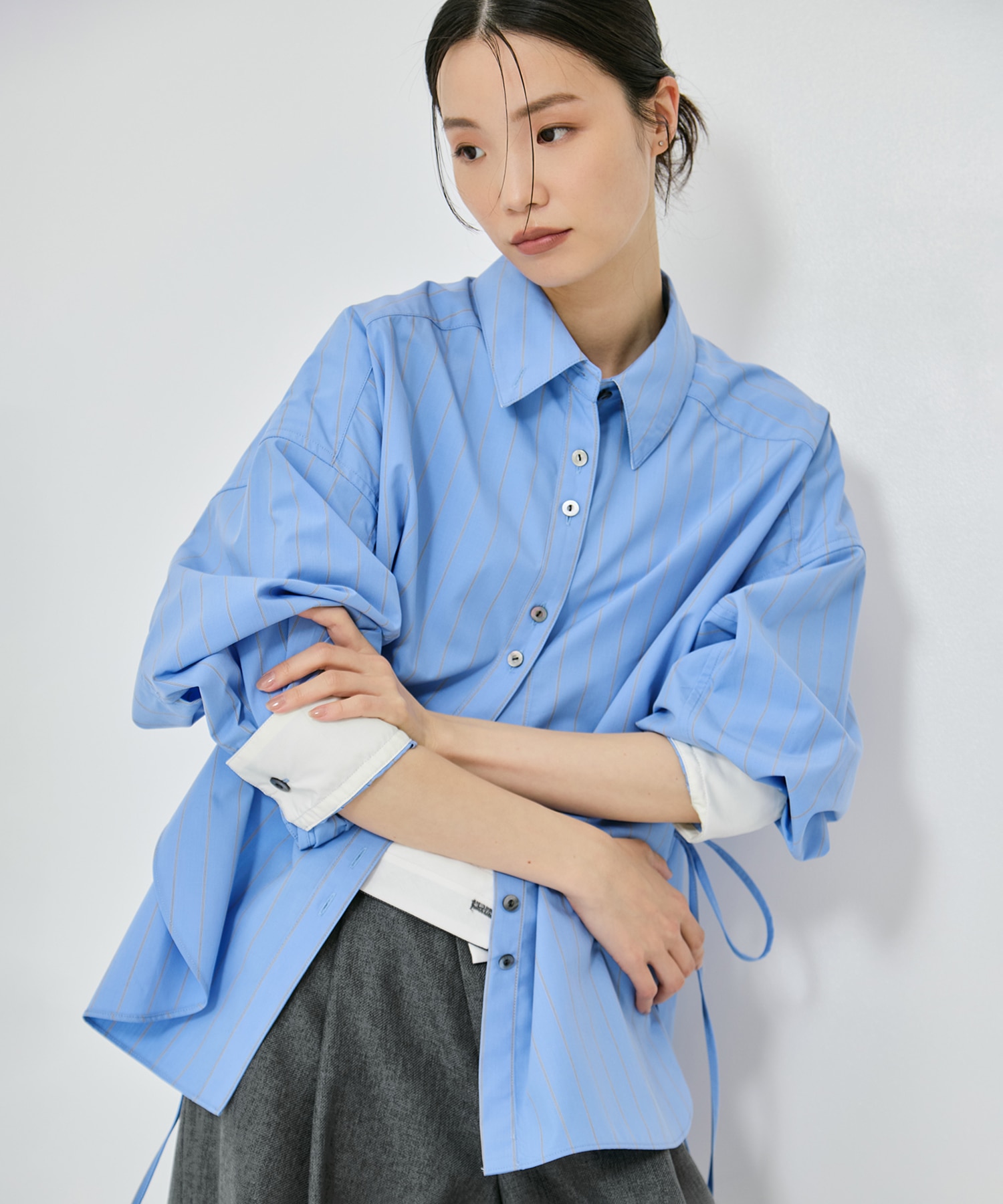 【新色】Wide Stripe 2way Shirt