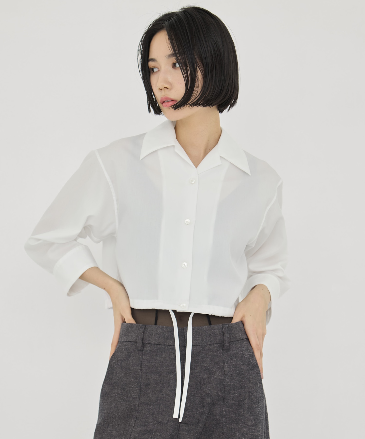 CROPPED COTTON OPEN-COLLAR SHIRT