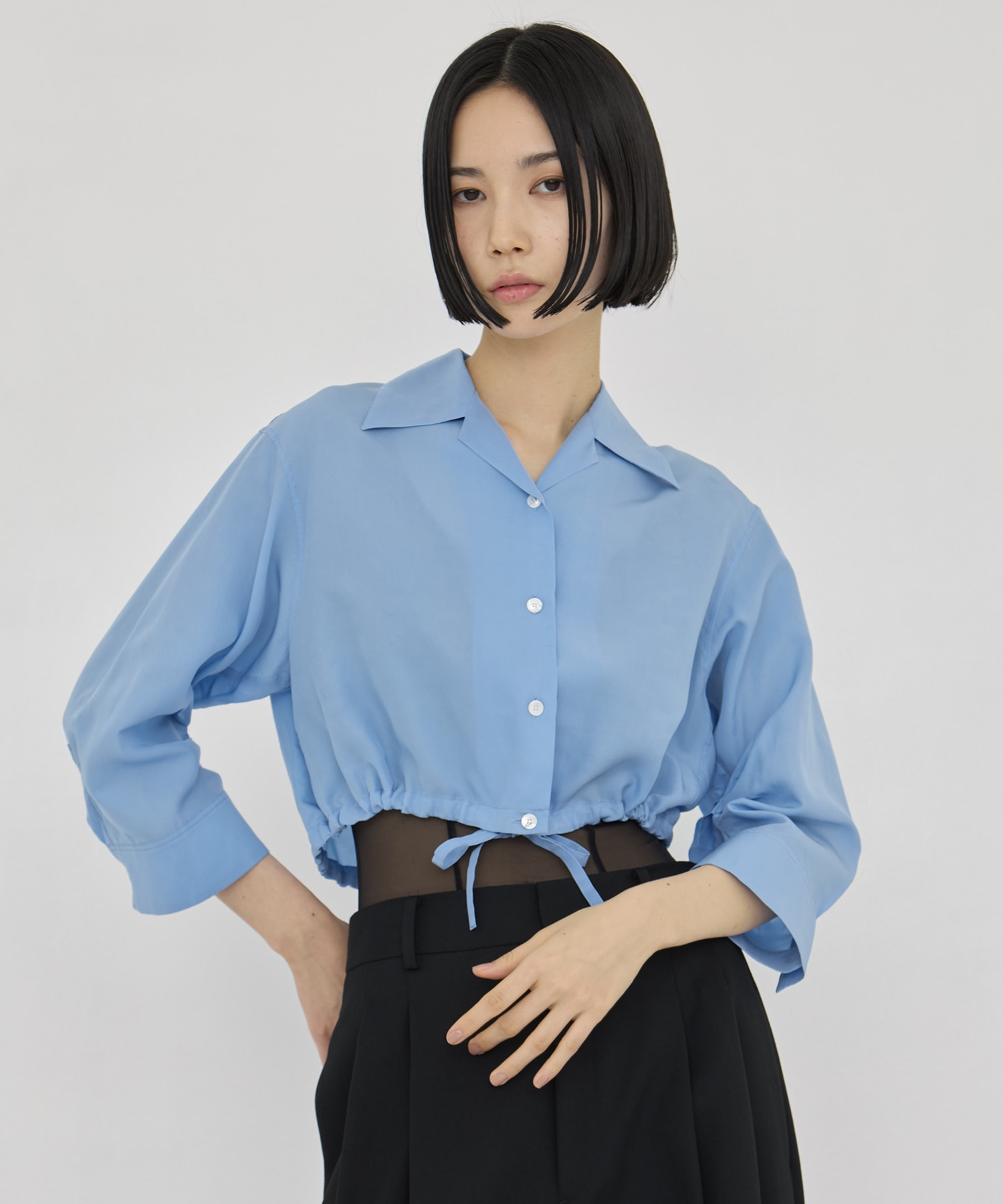 CROPPED COTTON OPEN-COLLAR SHIRT