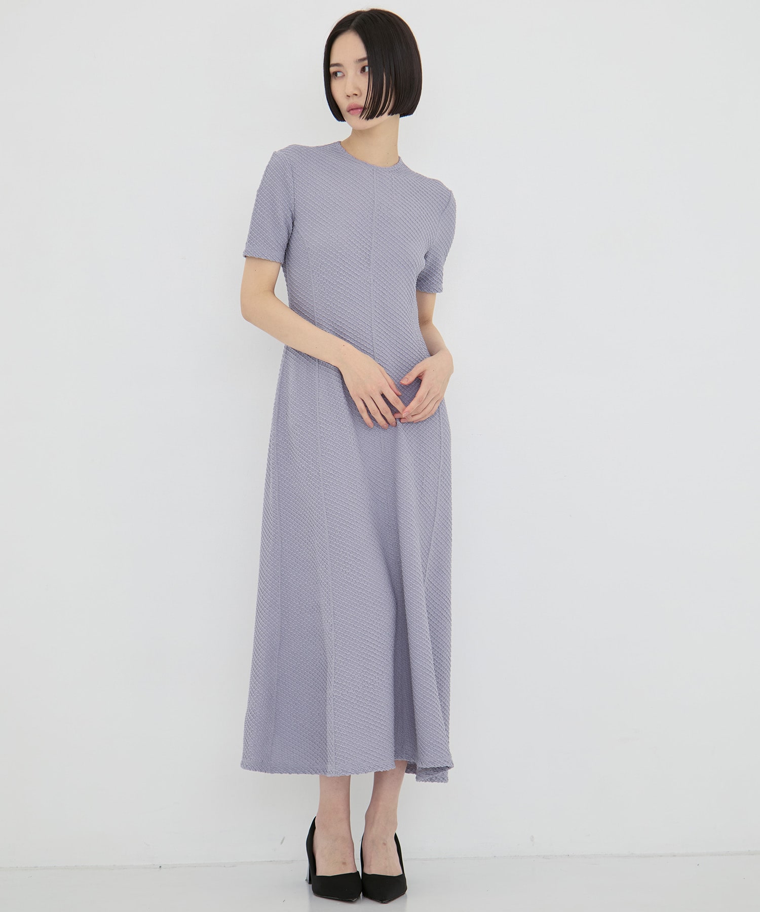Shirring Jersey Jacquard Dress