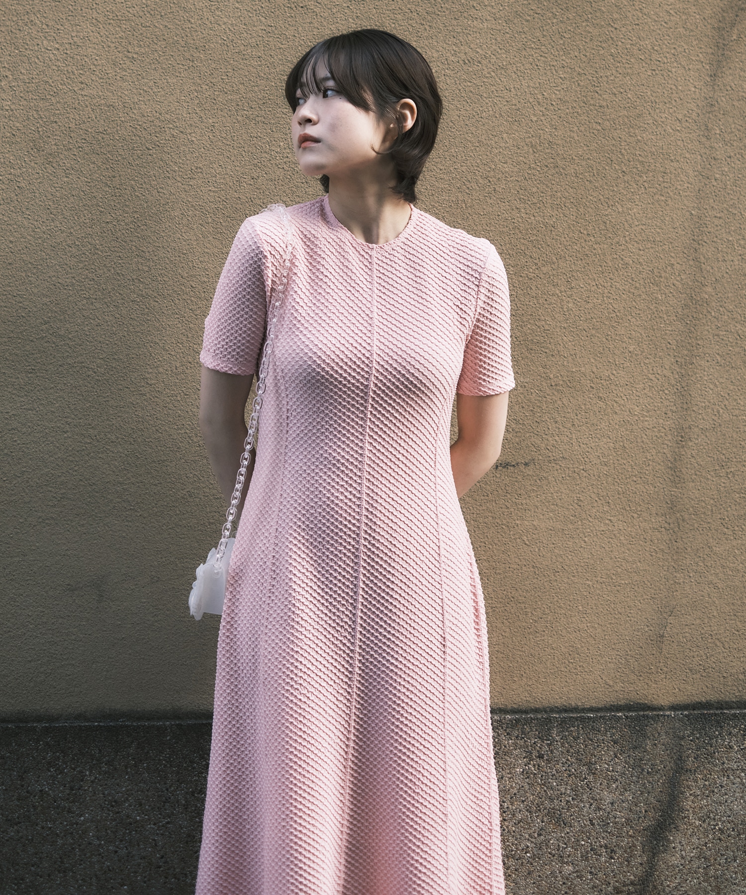 Shirring Jersey Jacquard Dress