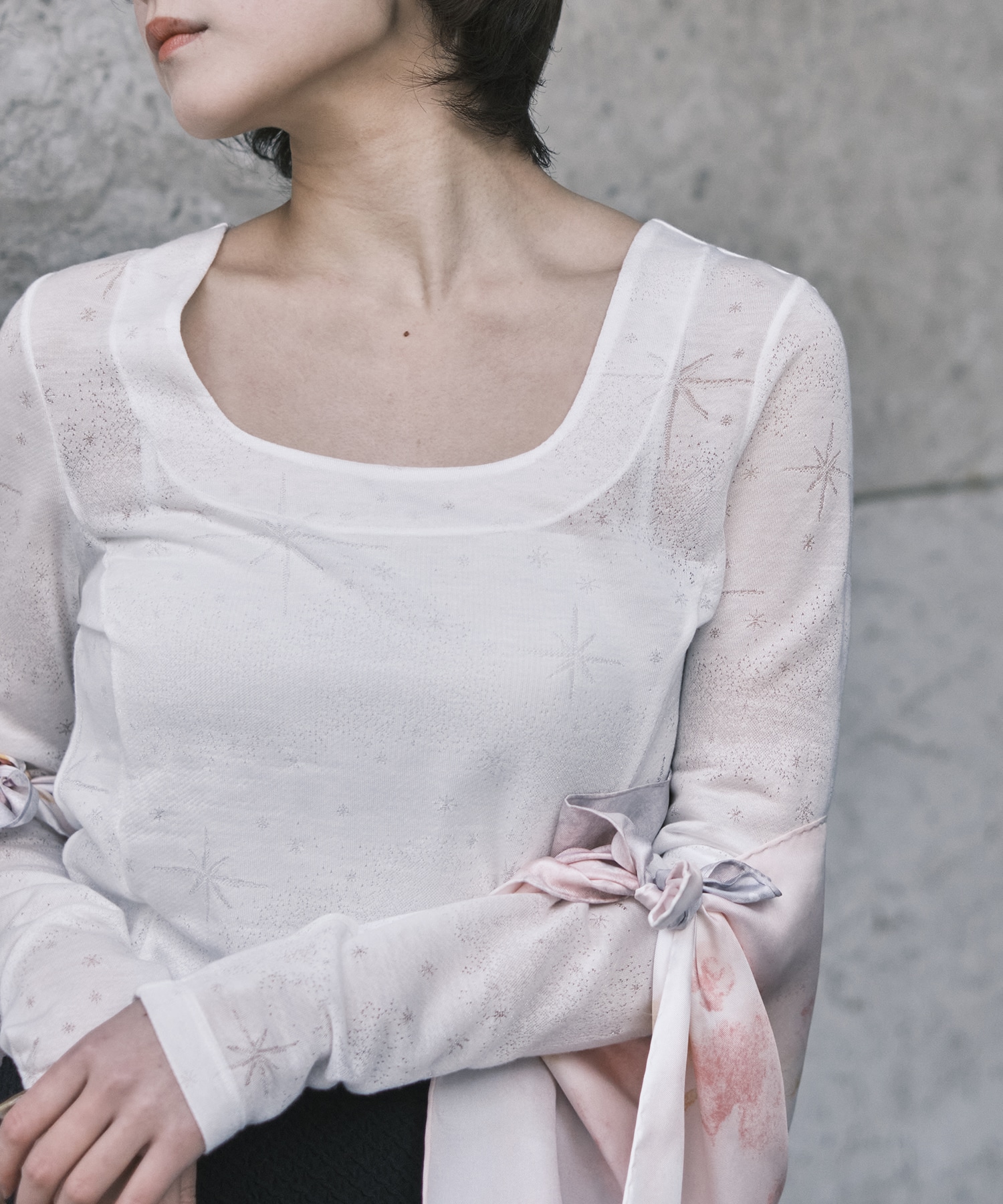 Starry Jersey Square Neck Sheer Top