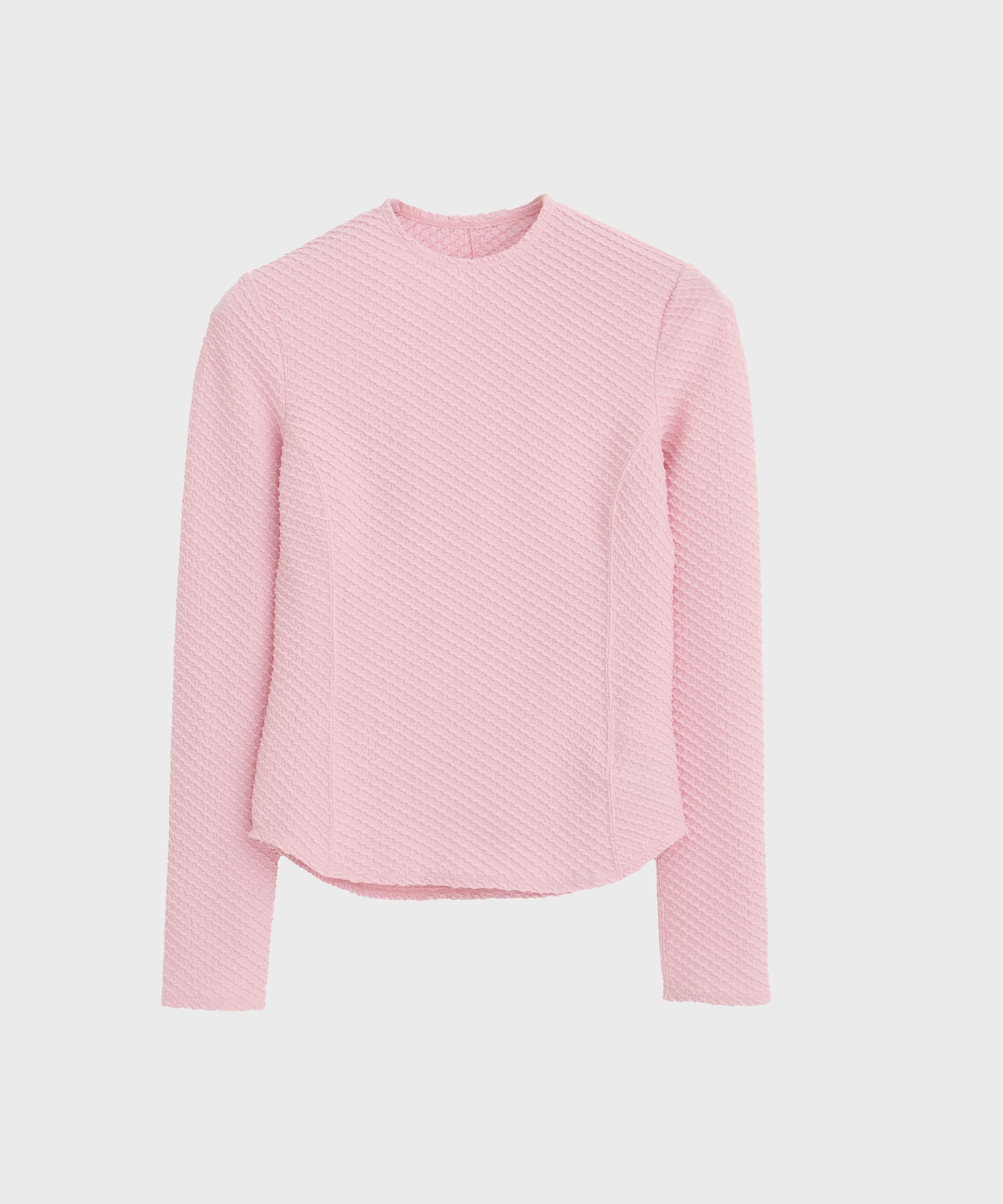 Shirring Jersey Jacquard Long Sleeve Top