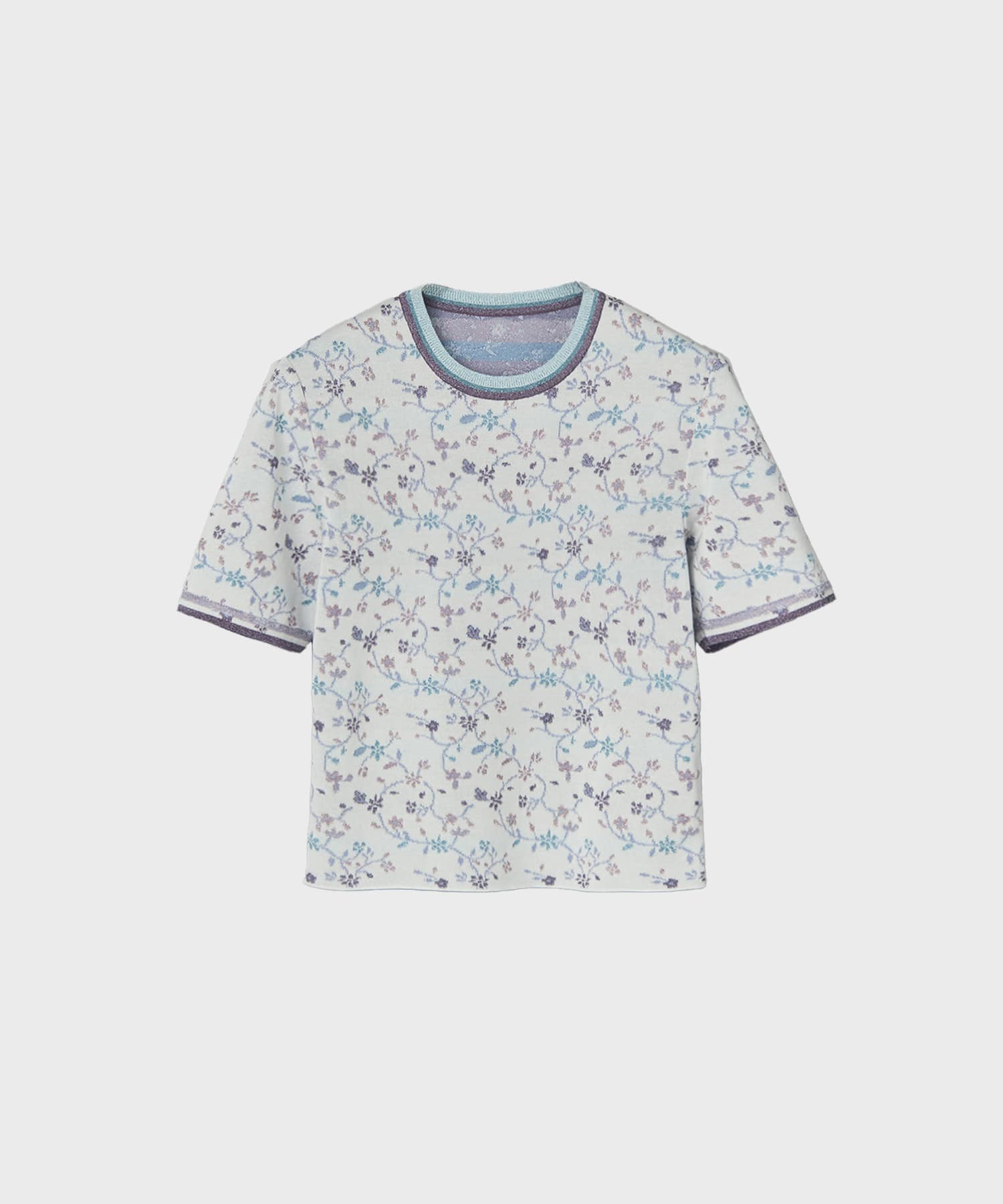 Floral Motif Glitter Short Sleeve Knit Top