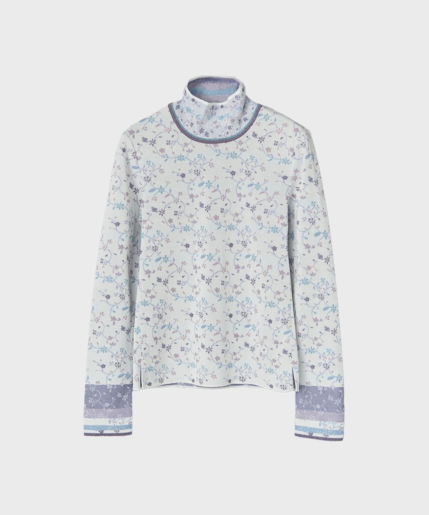 Floral Motif Glitter High Neck Knit Top