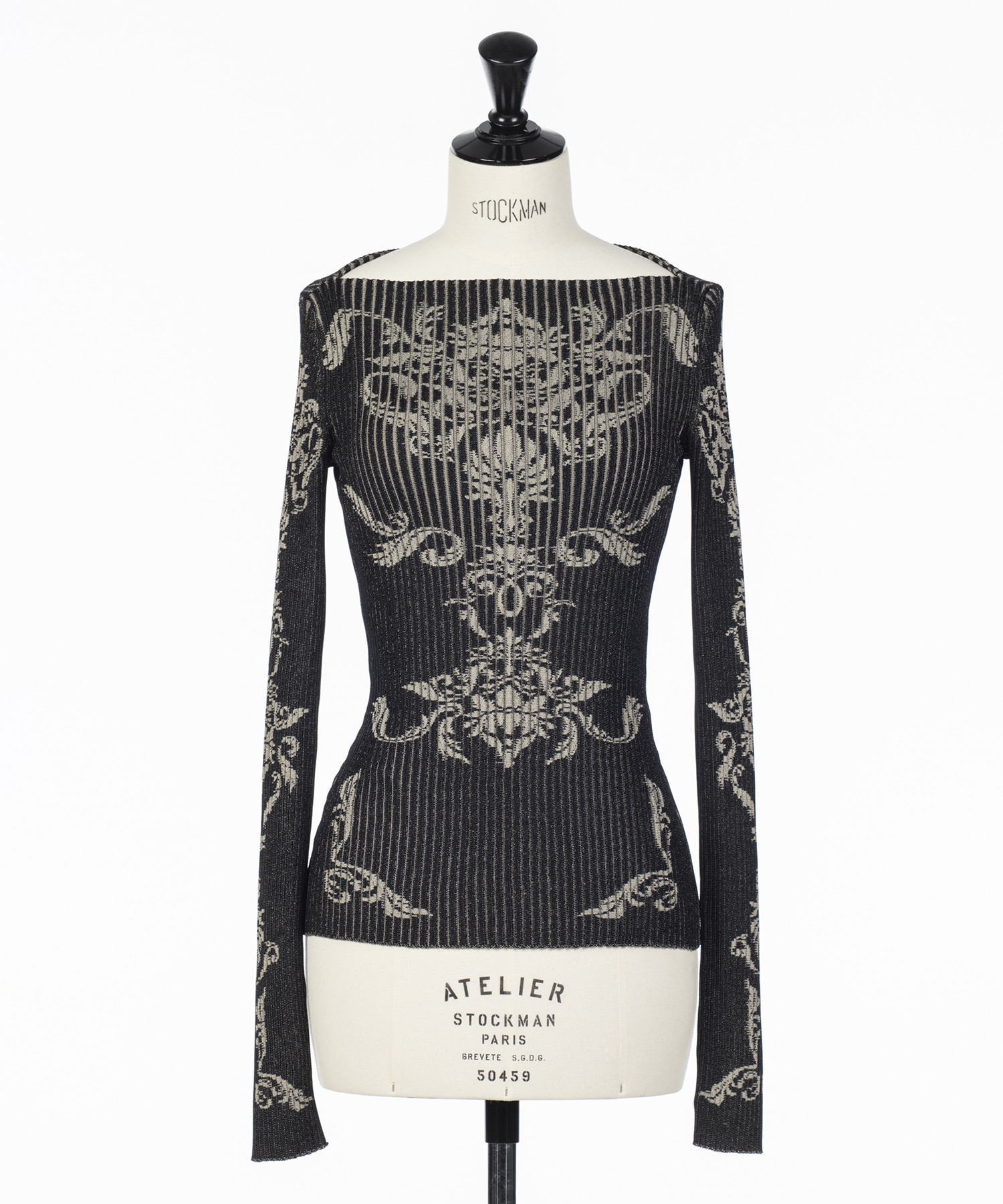DAMASK-PRINT RIB KNIT TOP