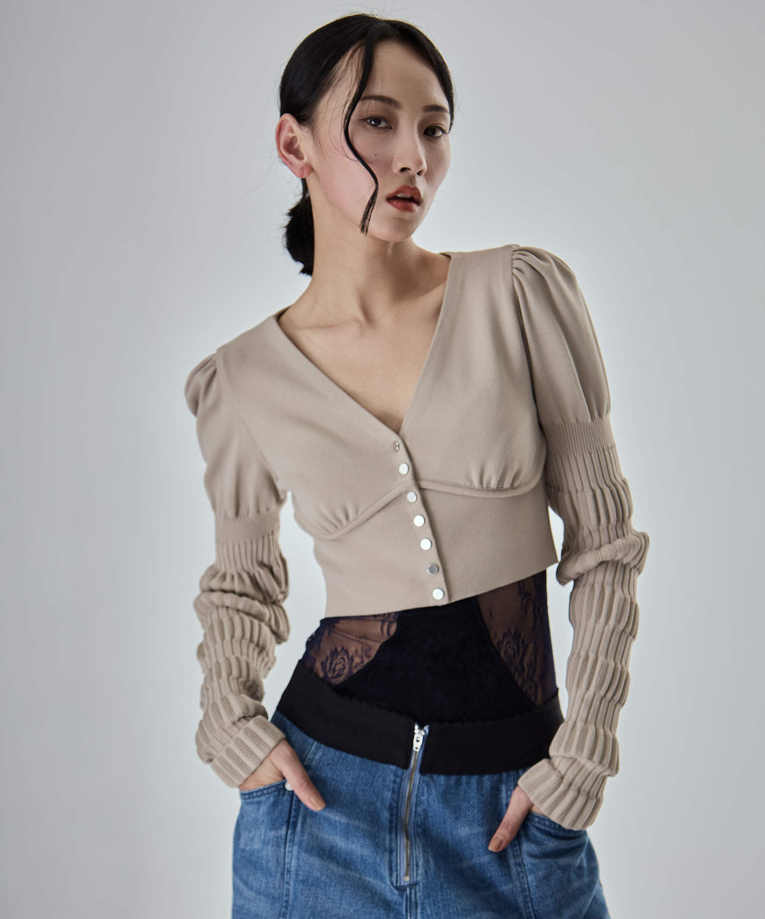 別注 STRIPE KNIT SHORT CARDIGAN