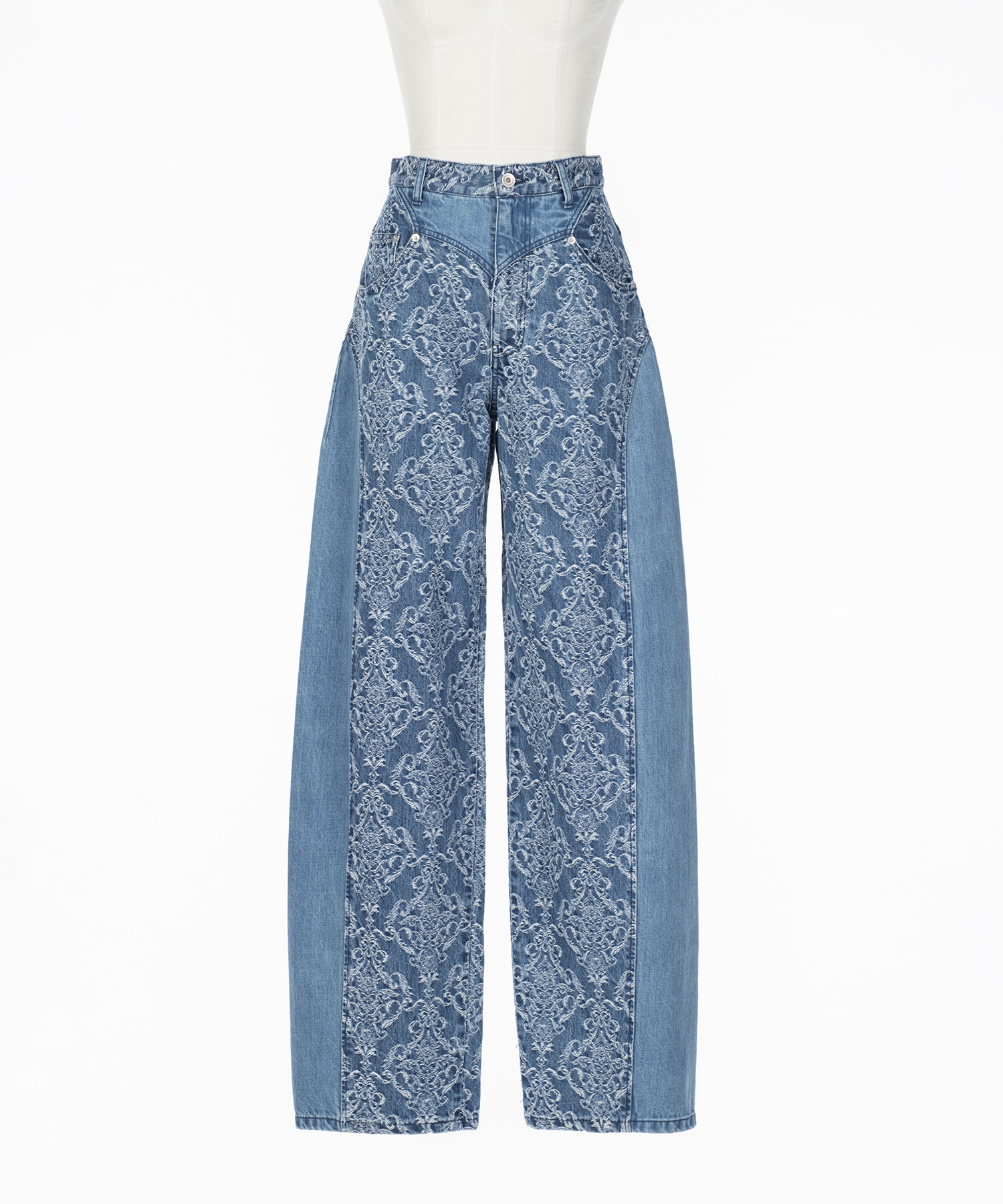 DAMASK-PRINT DENIM CURVE-FIT HIGH-RISE JEANS