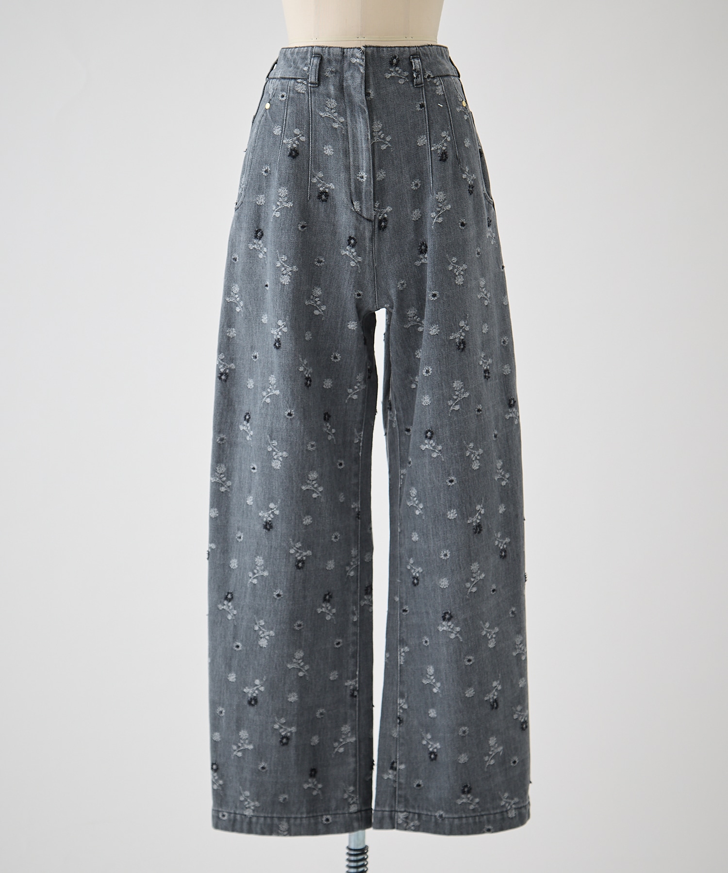 Floral Jacquard High Waisted Denim Trousers