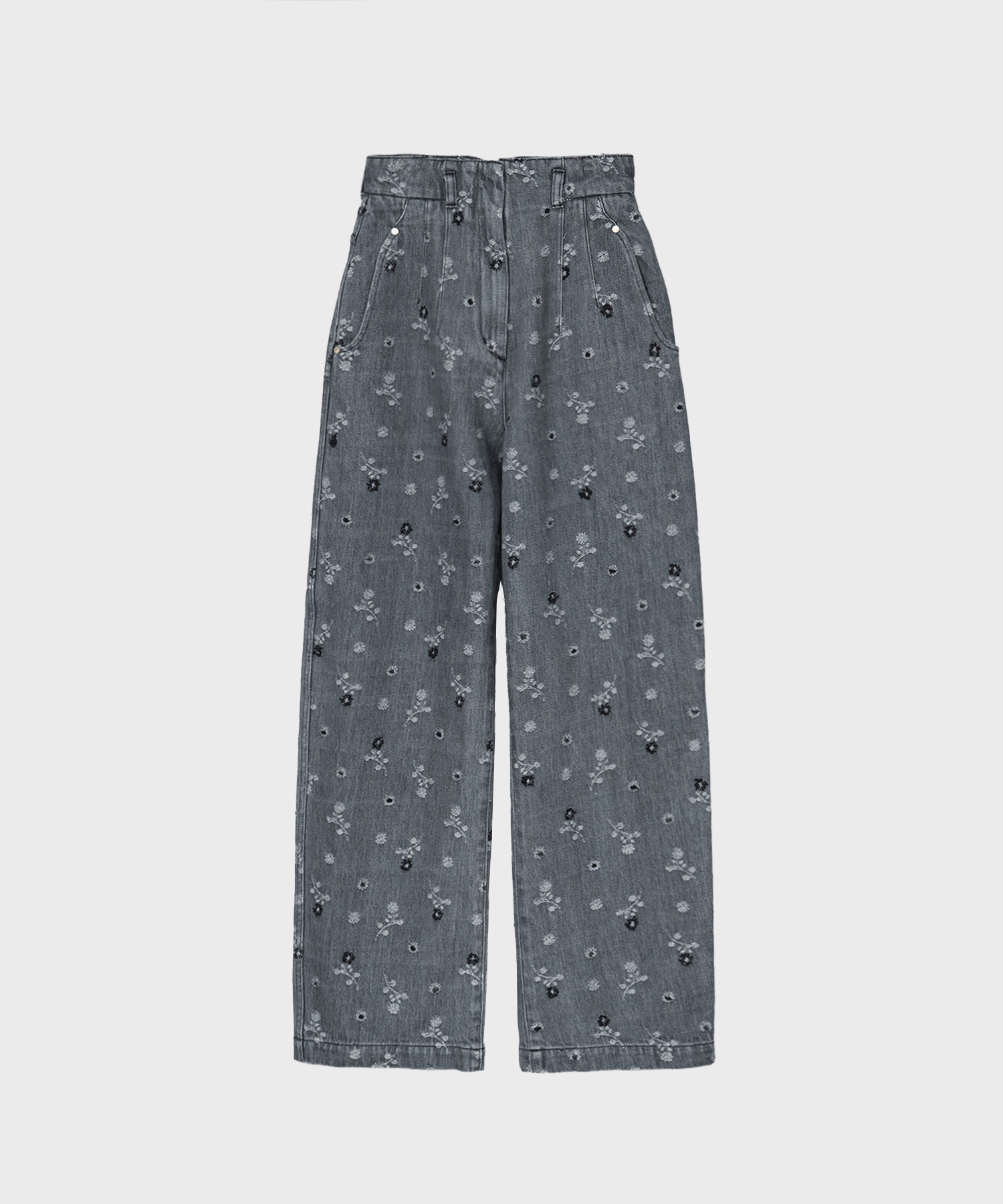 Floral Jacquard High Waisted Denim Trousers