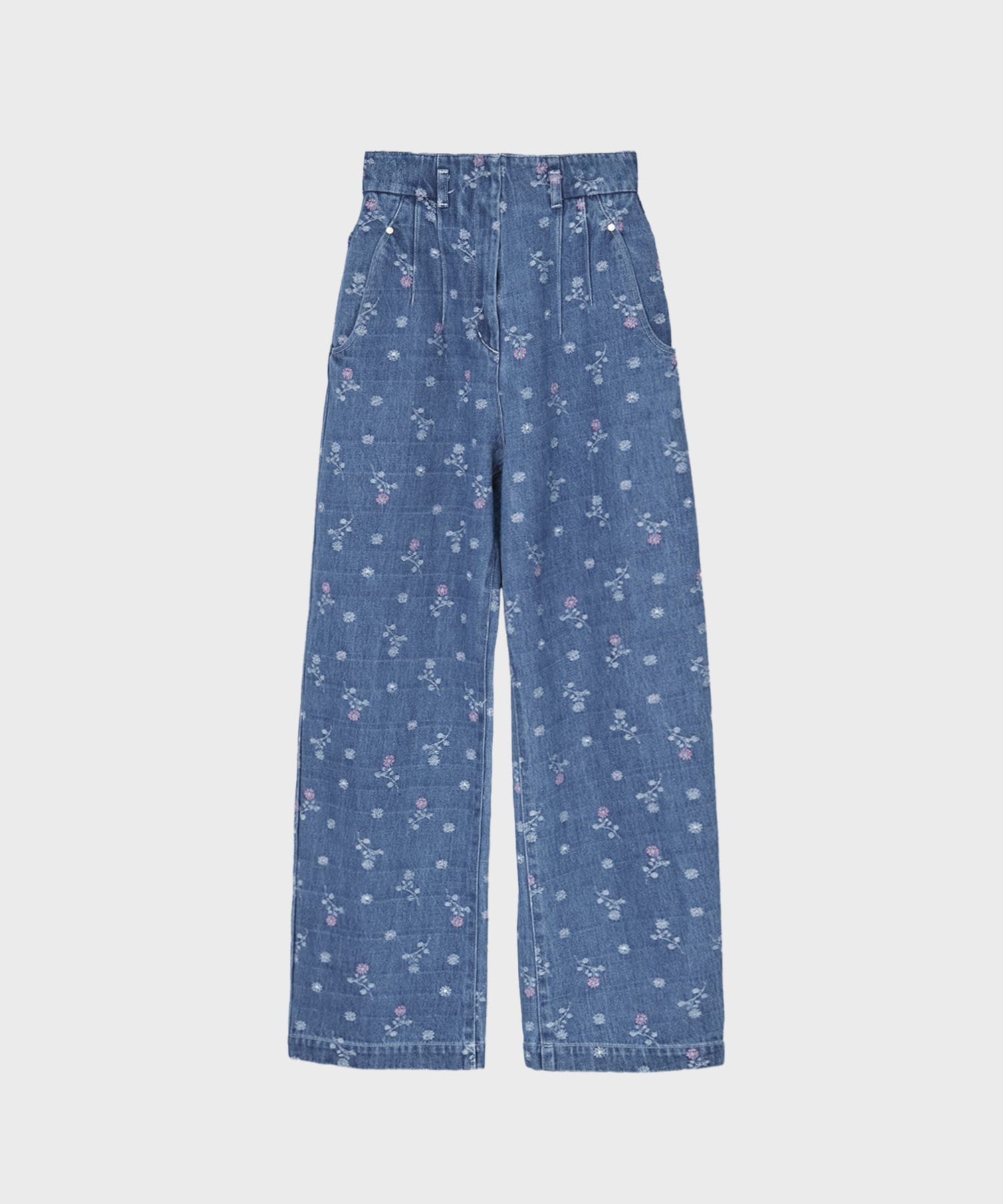 Floral Jacquard High Waisted Denim Trousers
