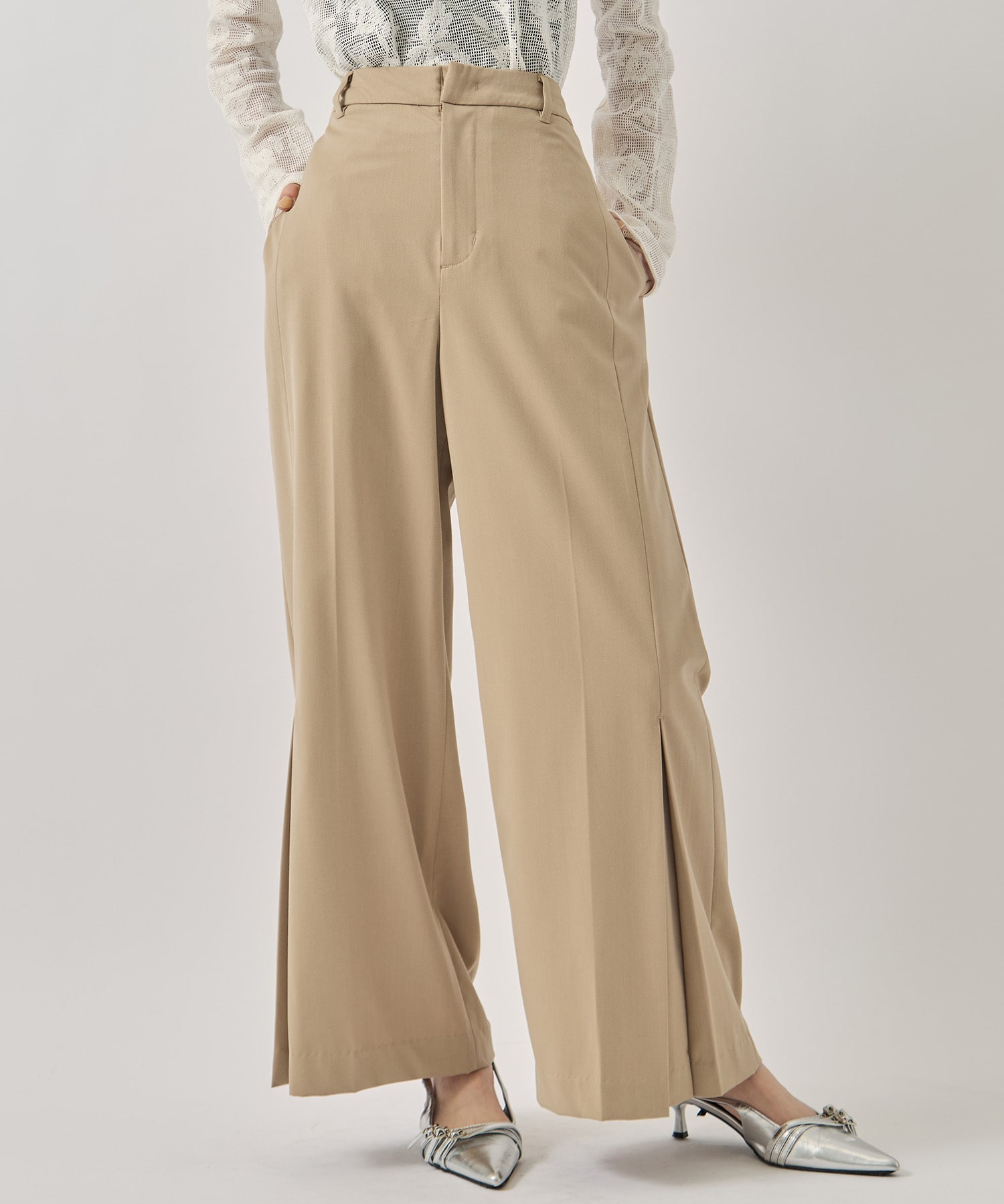 HEM TUCK STRAIGHT WIDE PANTS