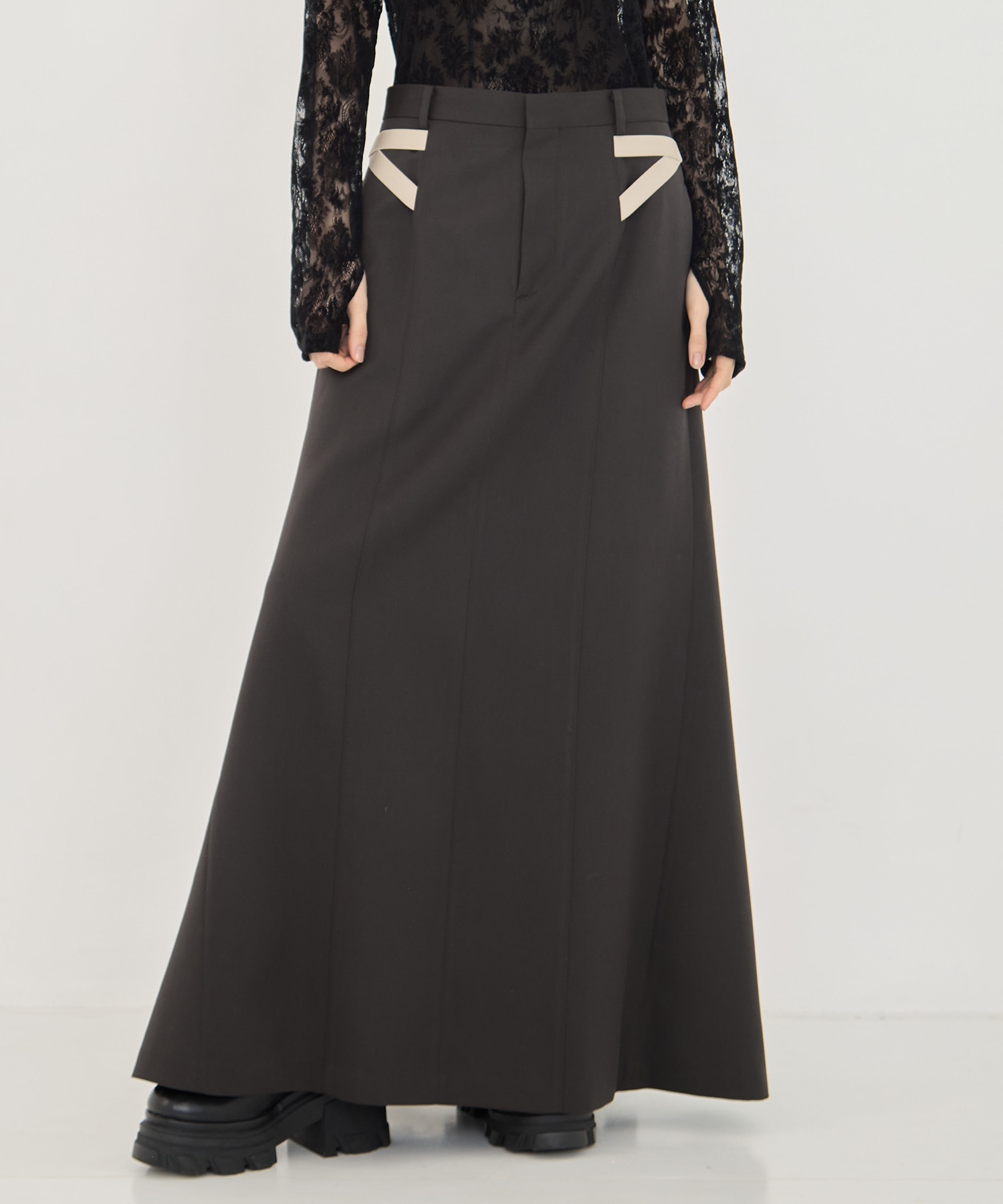 WOOL DOBBY SIDE STRAP SKIRT