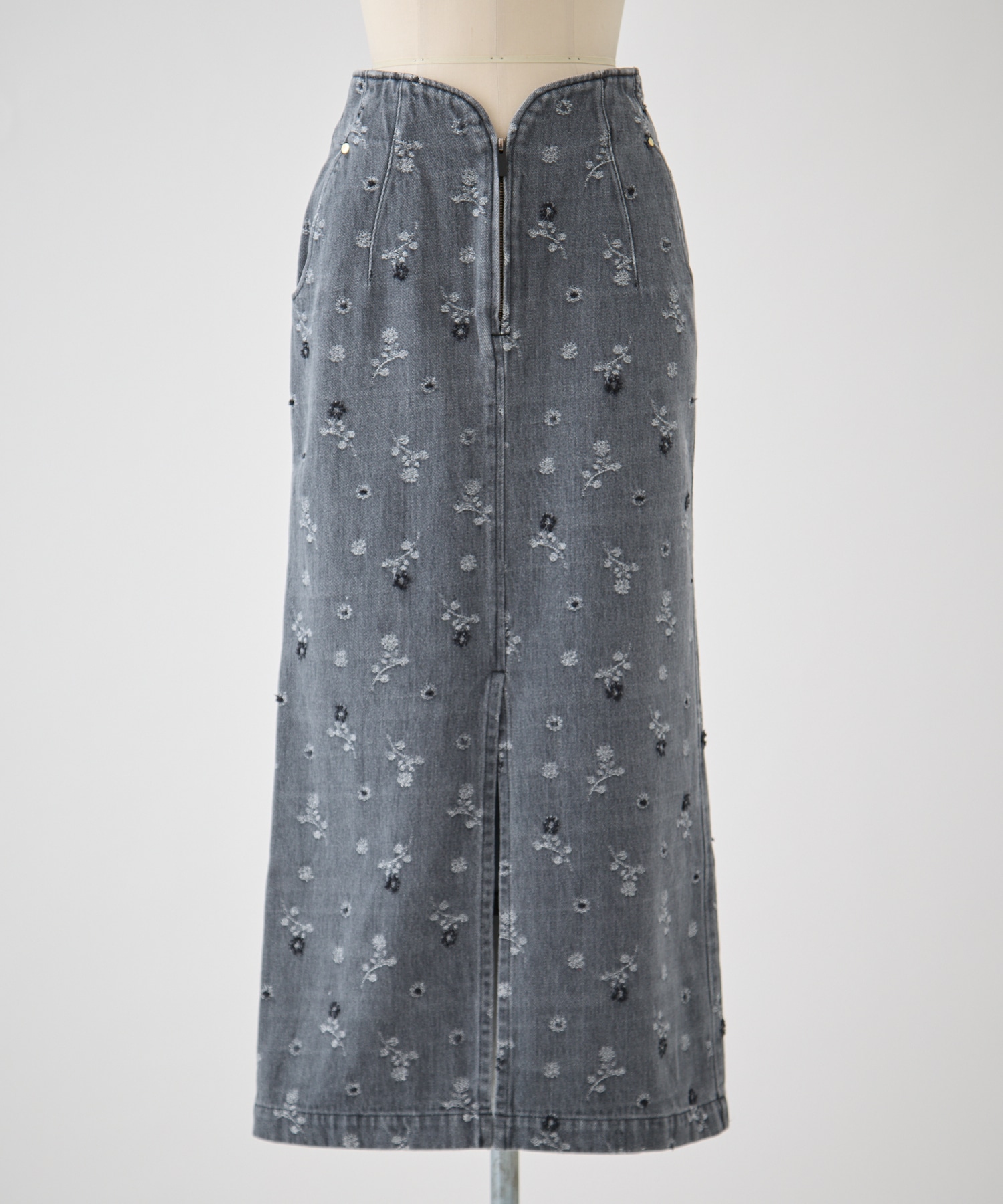 Floral Jacquard High Waisted Denim Skirt