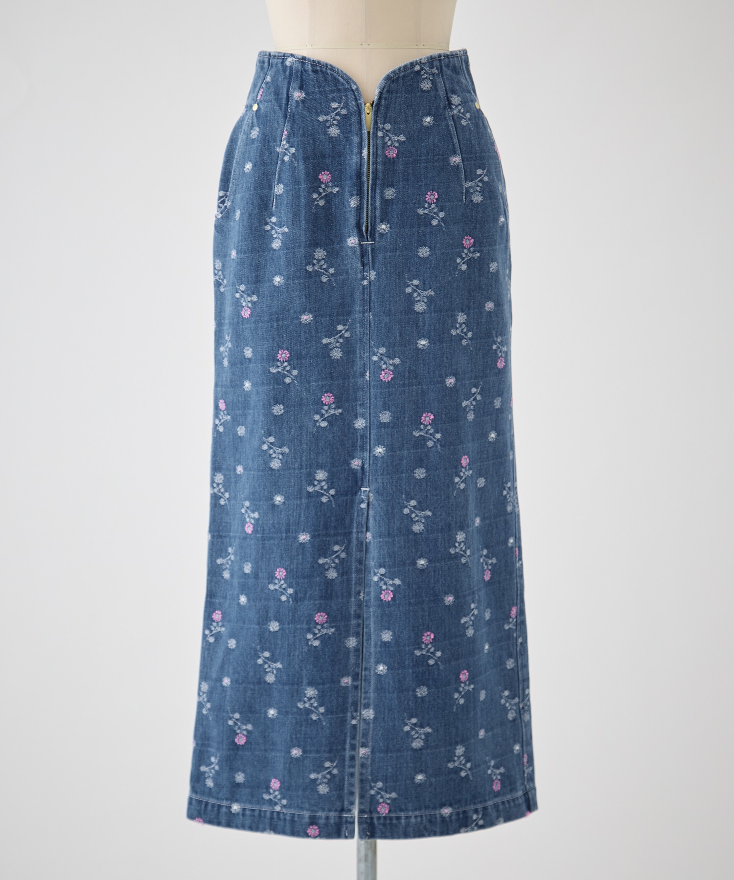 Floral Jacquard High Waisted Denim Skirt