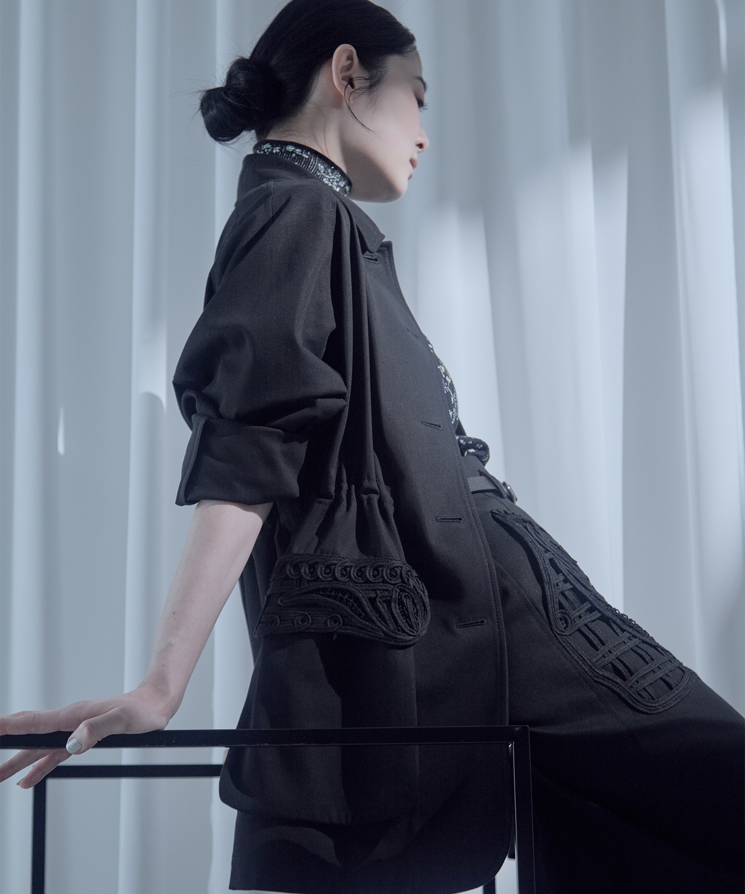 別注Cording Embroidery Detailed Middle Length Jacket