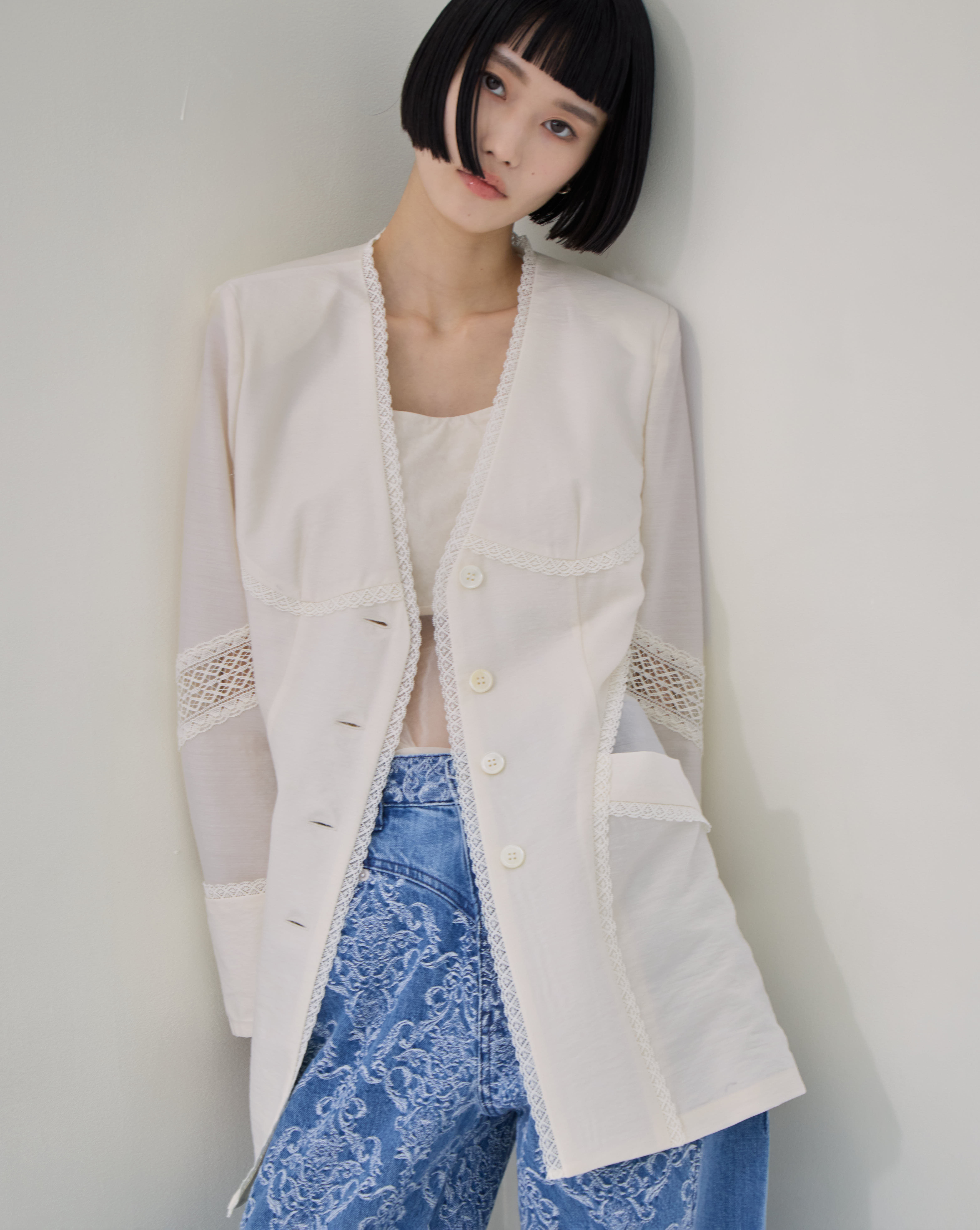 別注 LACE-PANELED SHIRT JACKET