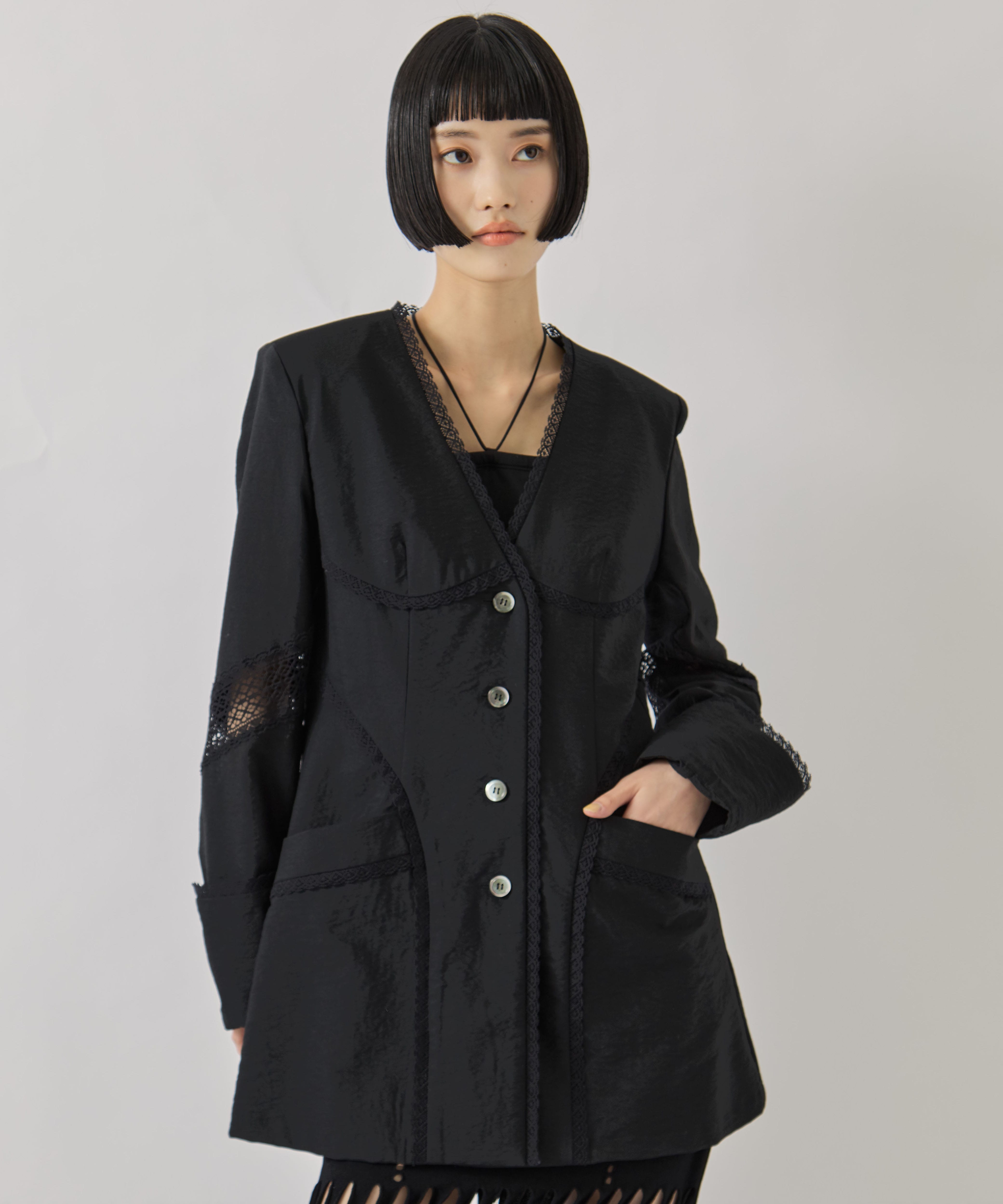 別注 LACE-PANELED SHIRT JACKET