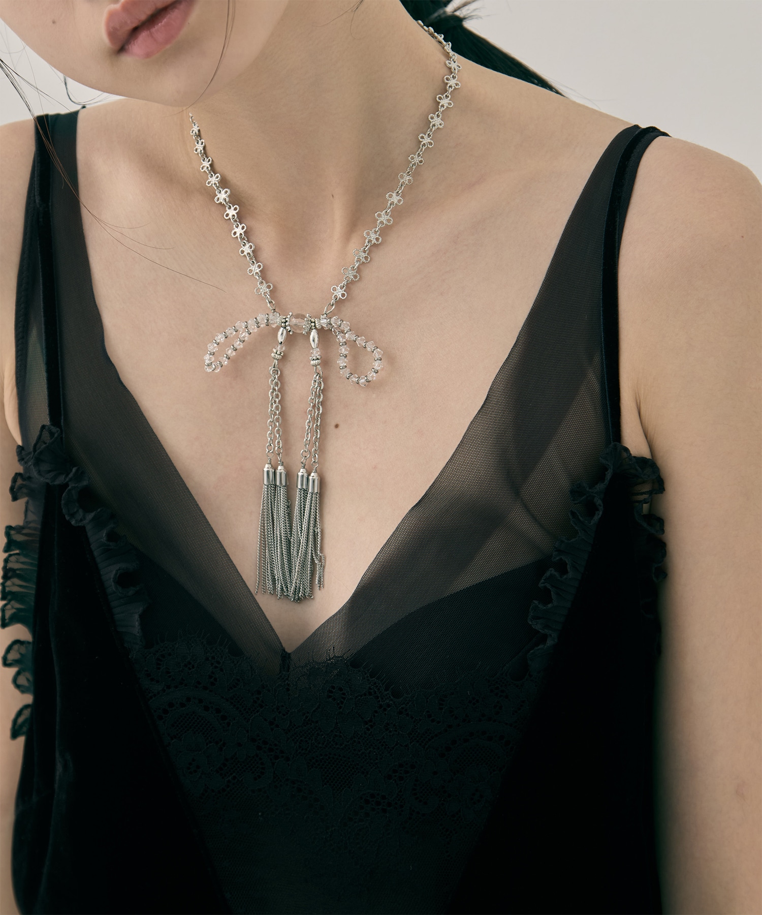 crystal ribbon chain necklace