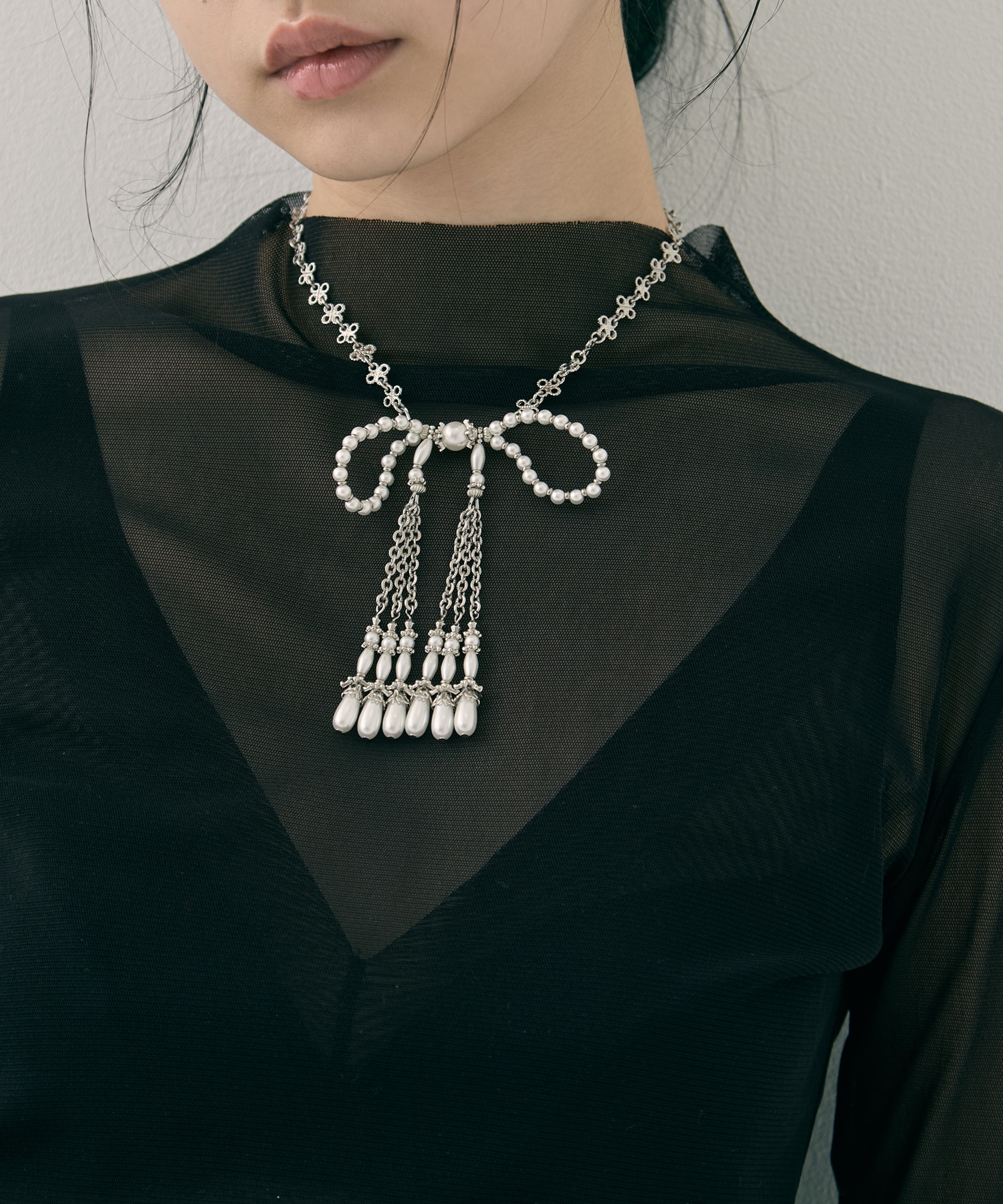 pearl ribbon chain necklace