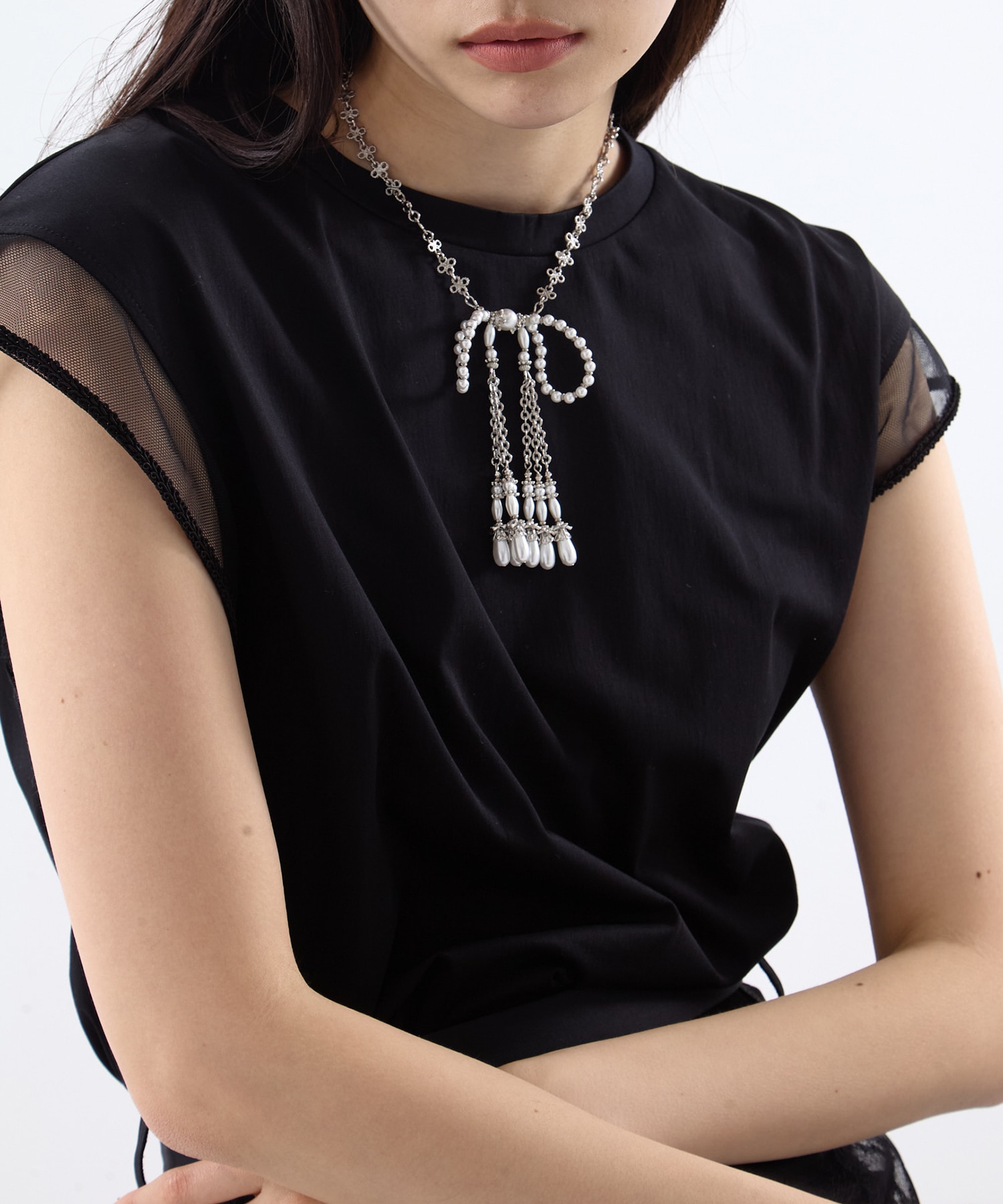 pearl ribbon chain necklace