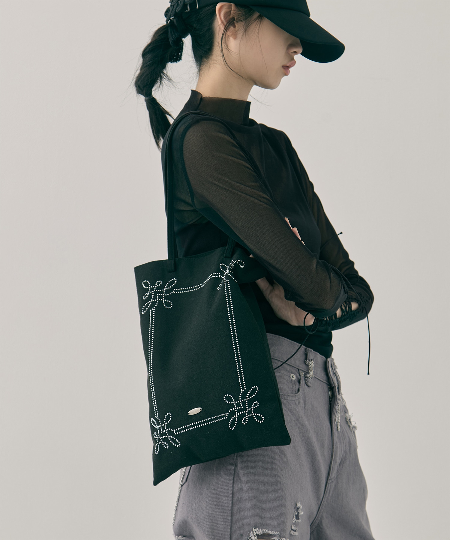 Rhinestone frame tote bag