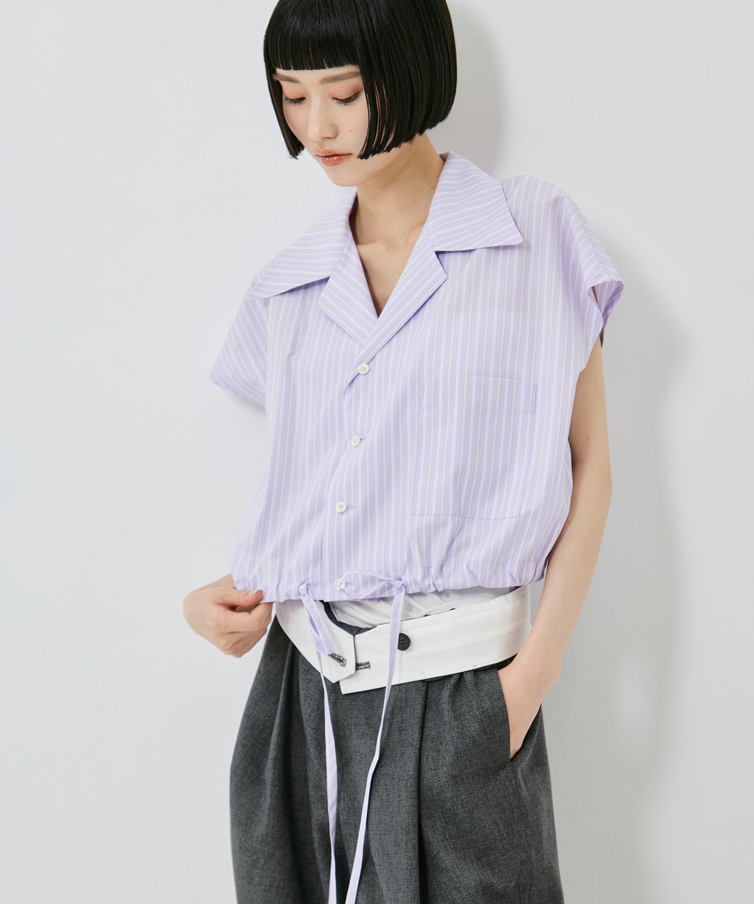 Open Collar Cropped Shirt