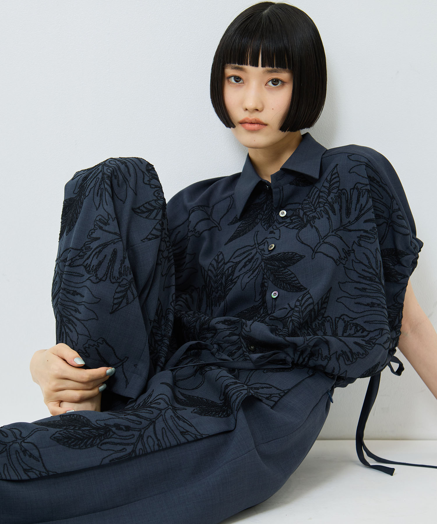 別注 FLOWER LACE GATHER SLEEVE SHIRT