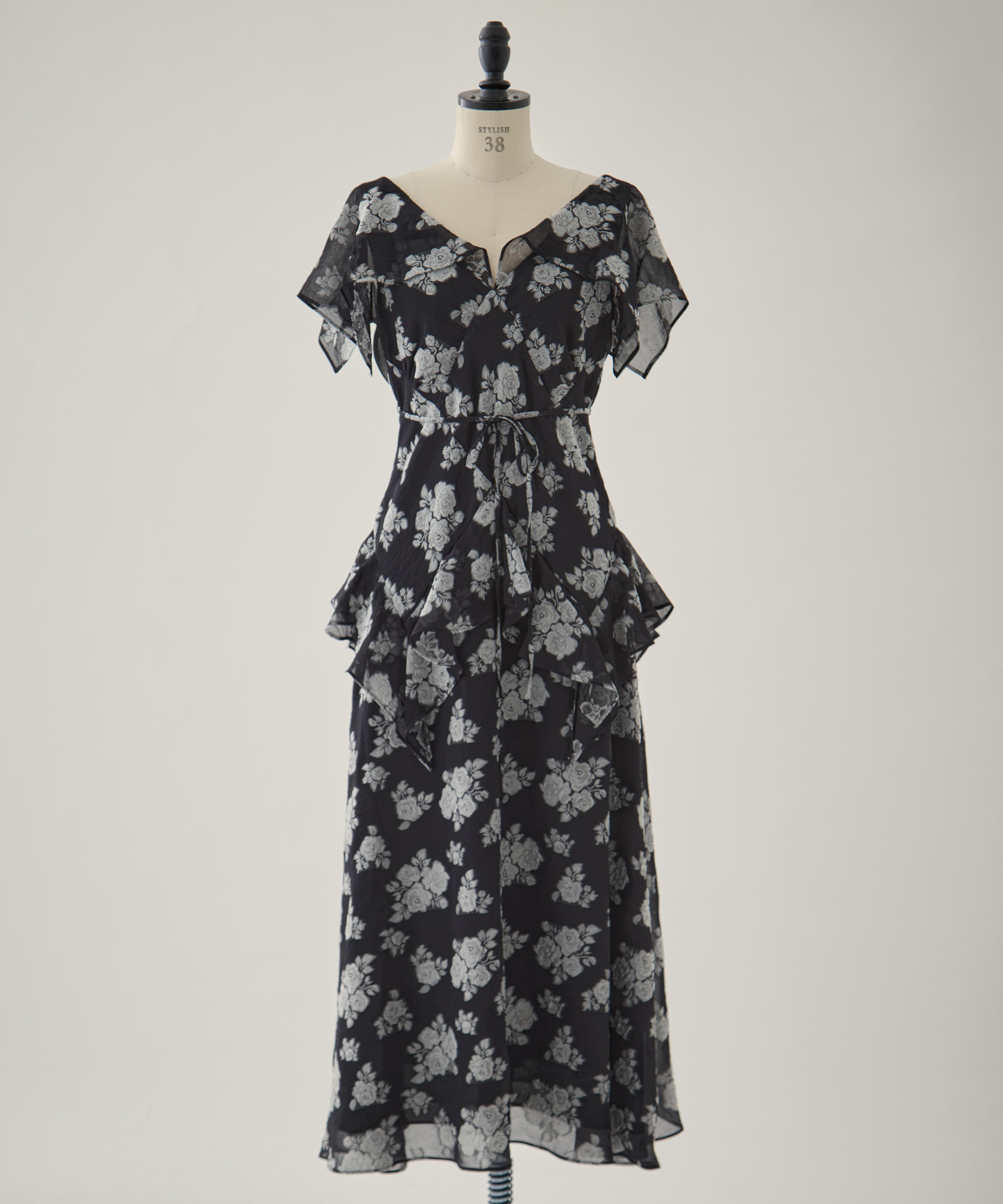 SHEER FLORAL JACQUARD DRESS