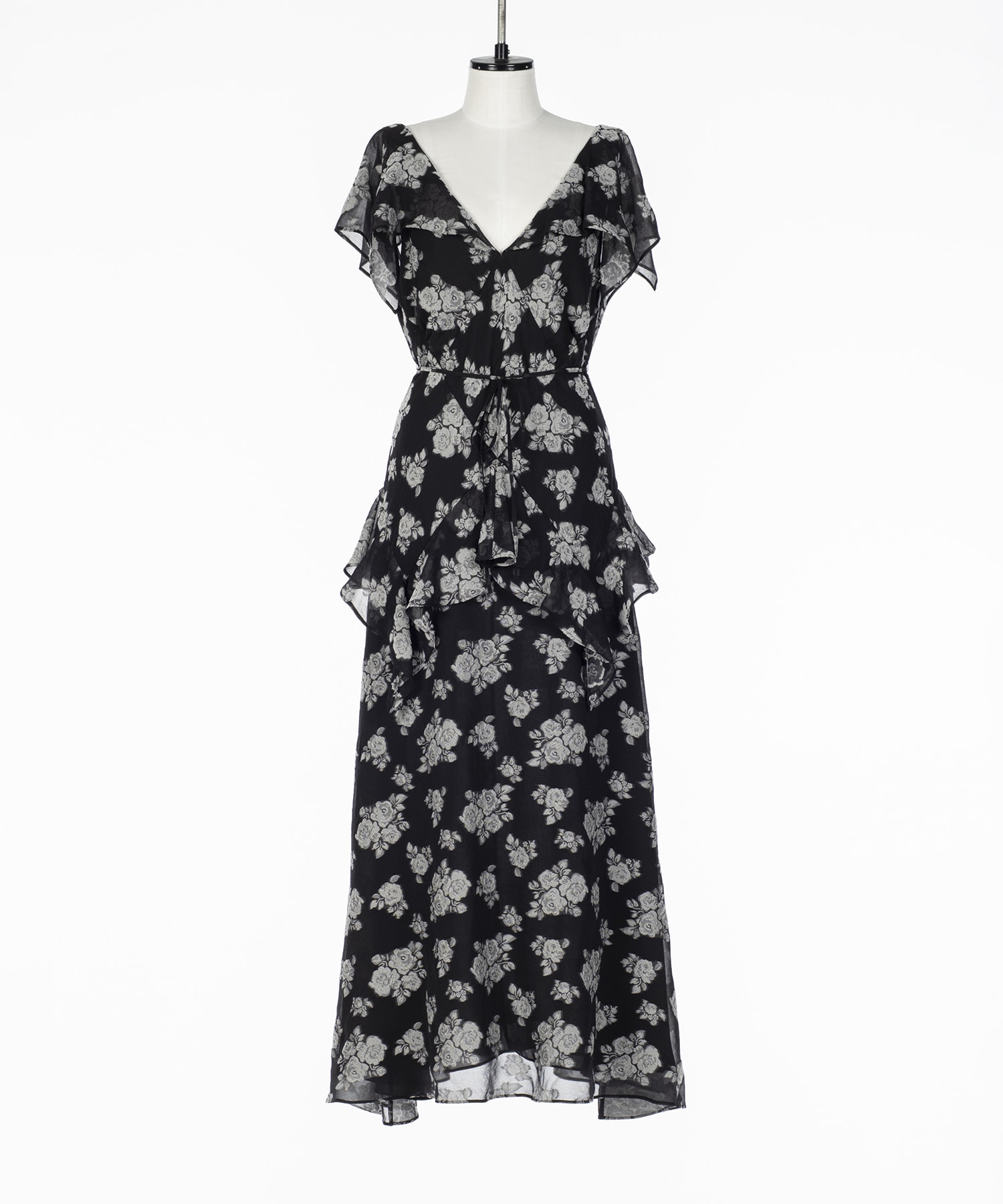 SHEER FLORAL JACQUARD DRESS