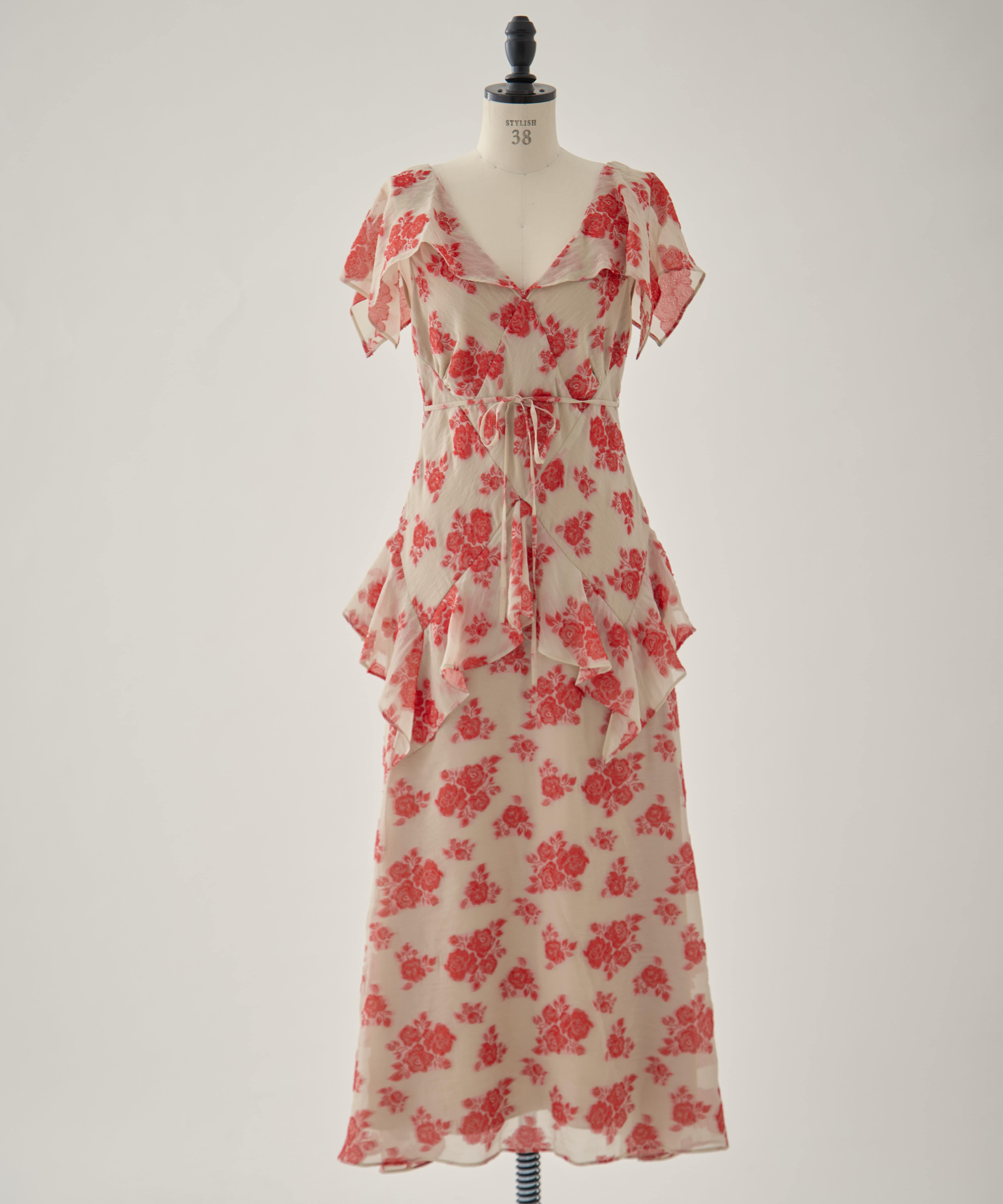 SHEER FLORAL JACQUARD DRESS