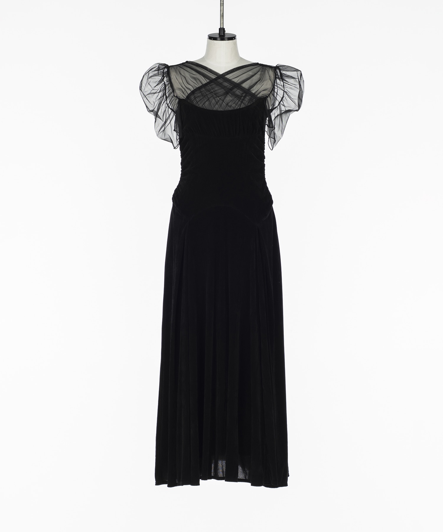 VELVET TULLE GATHERED DRESS