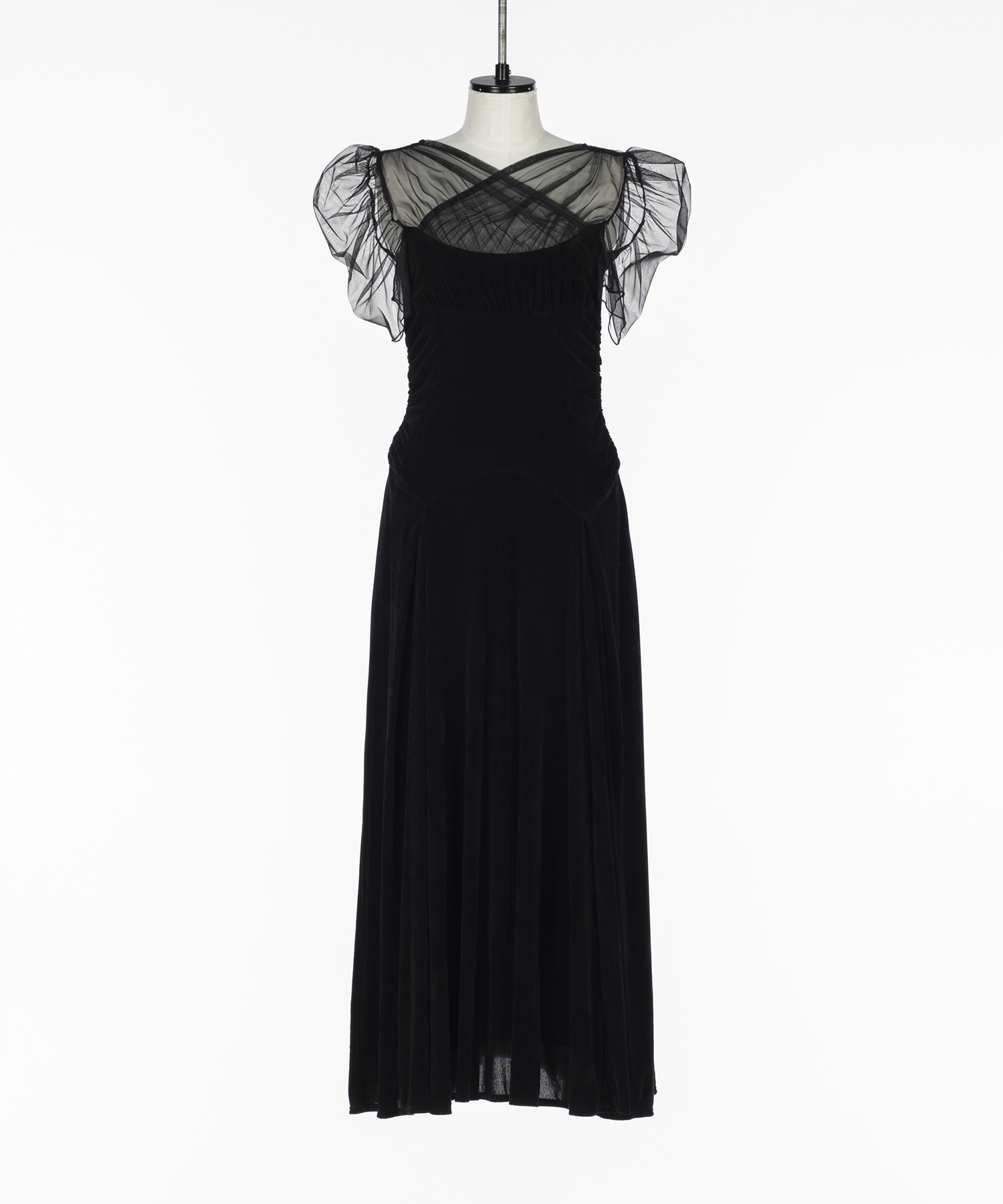 VELVET TULLE GATHERED DRESS