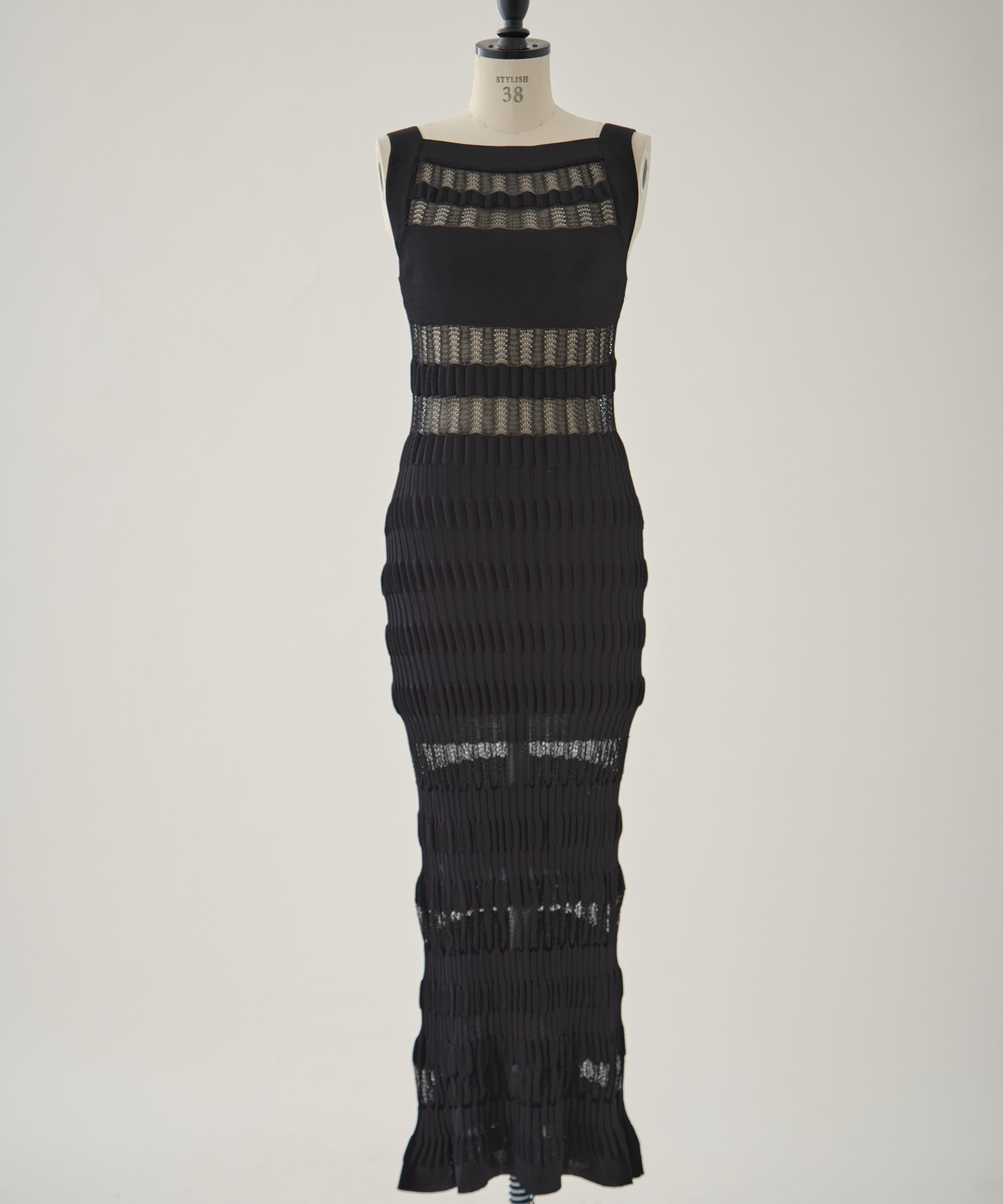 SHEER STRIPE KNIT LONG DRESS