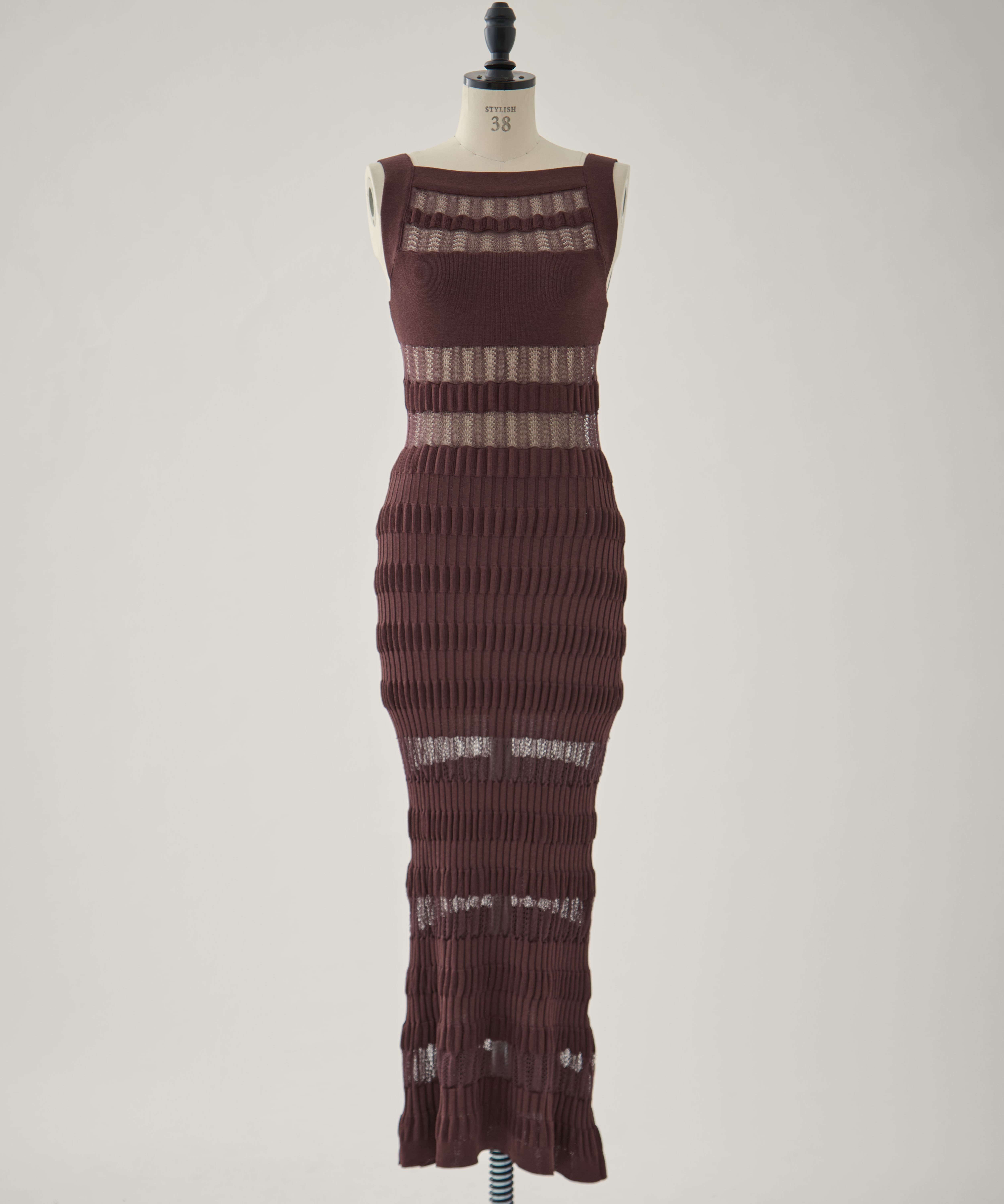 SHEER STRIPE KNIT LONG DRESS