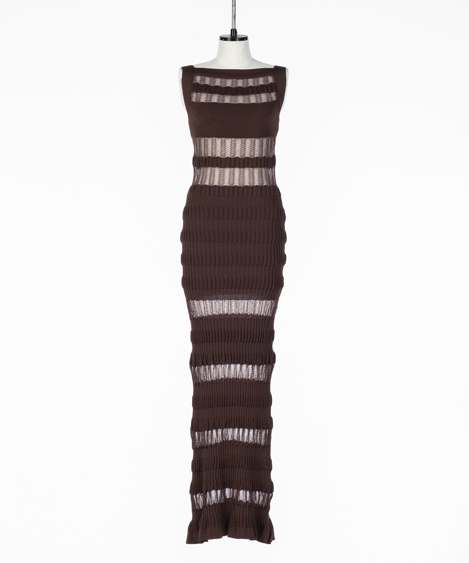 SHEER STRIPE KNIT LONG DRESS