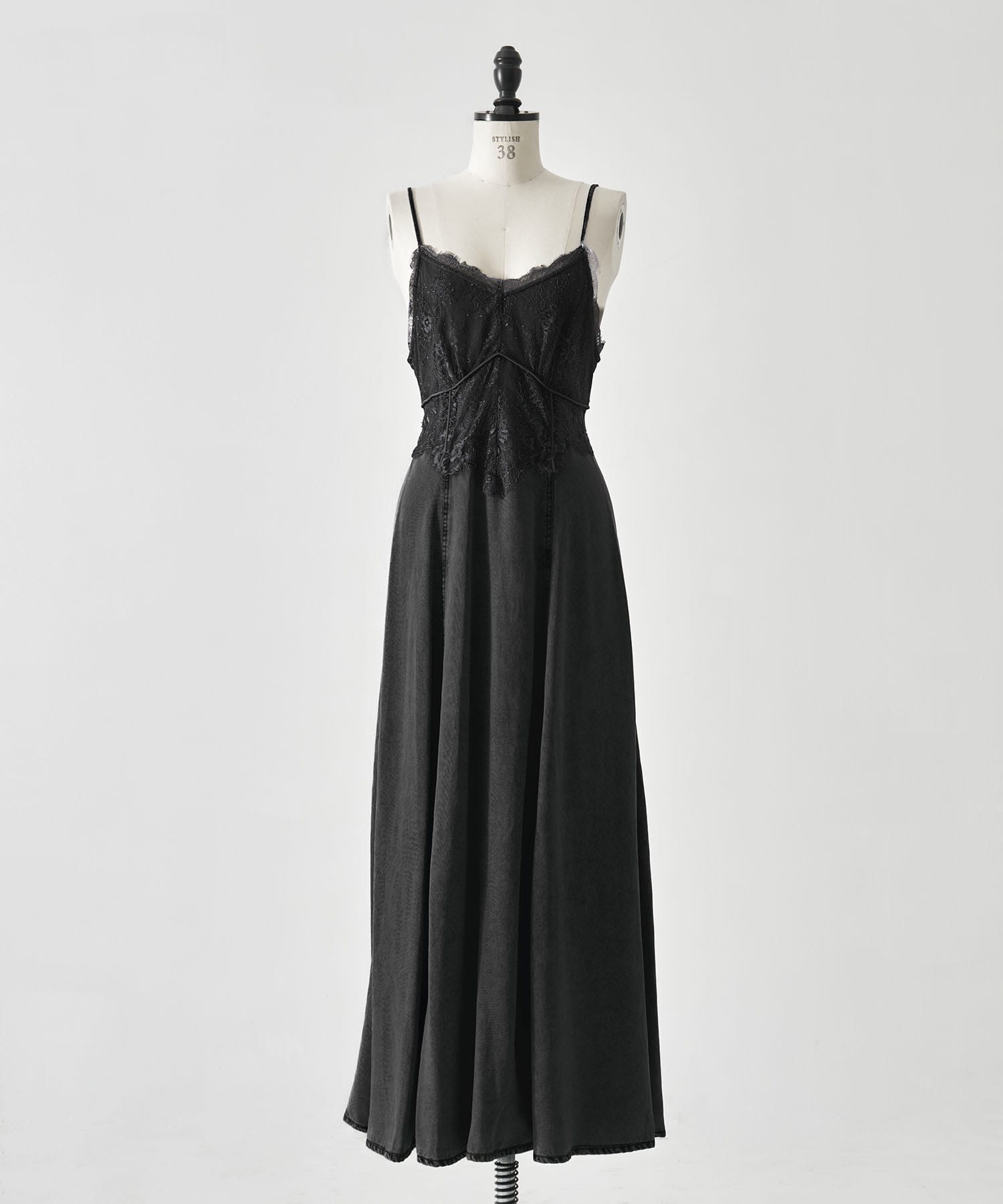 LACE DOCKING TENCEL DENIM FLARE DRESS